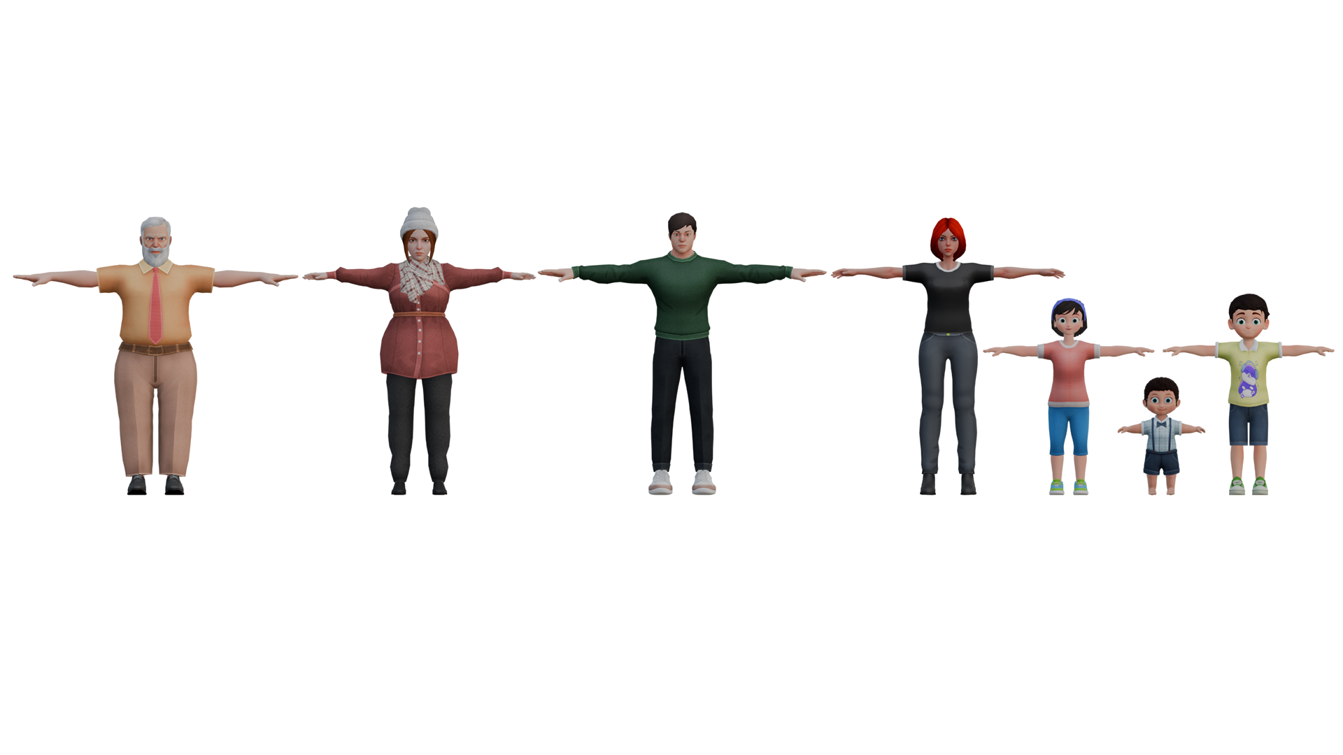 7 Low Poly Model 3D Family Character Pack