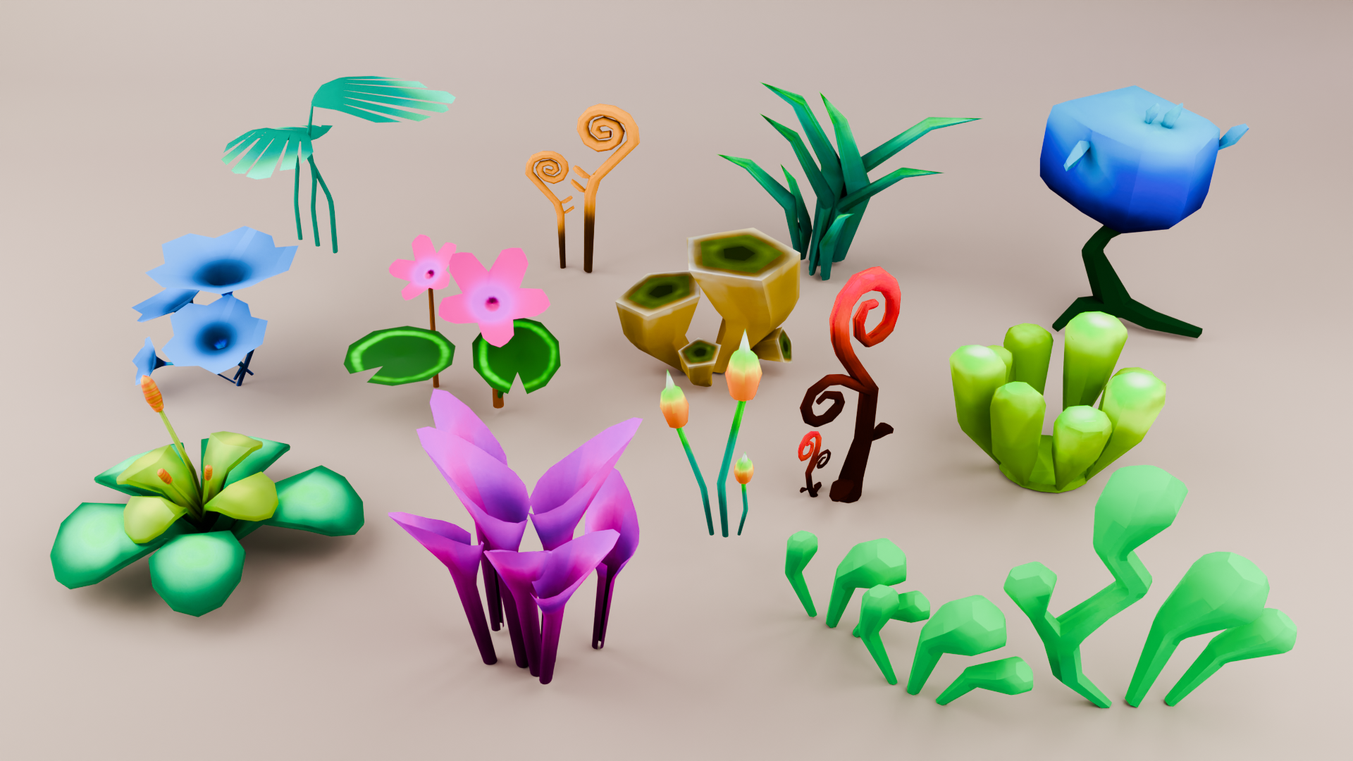 Stylized Low Poly Fantasy Plant Pack Game Ready