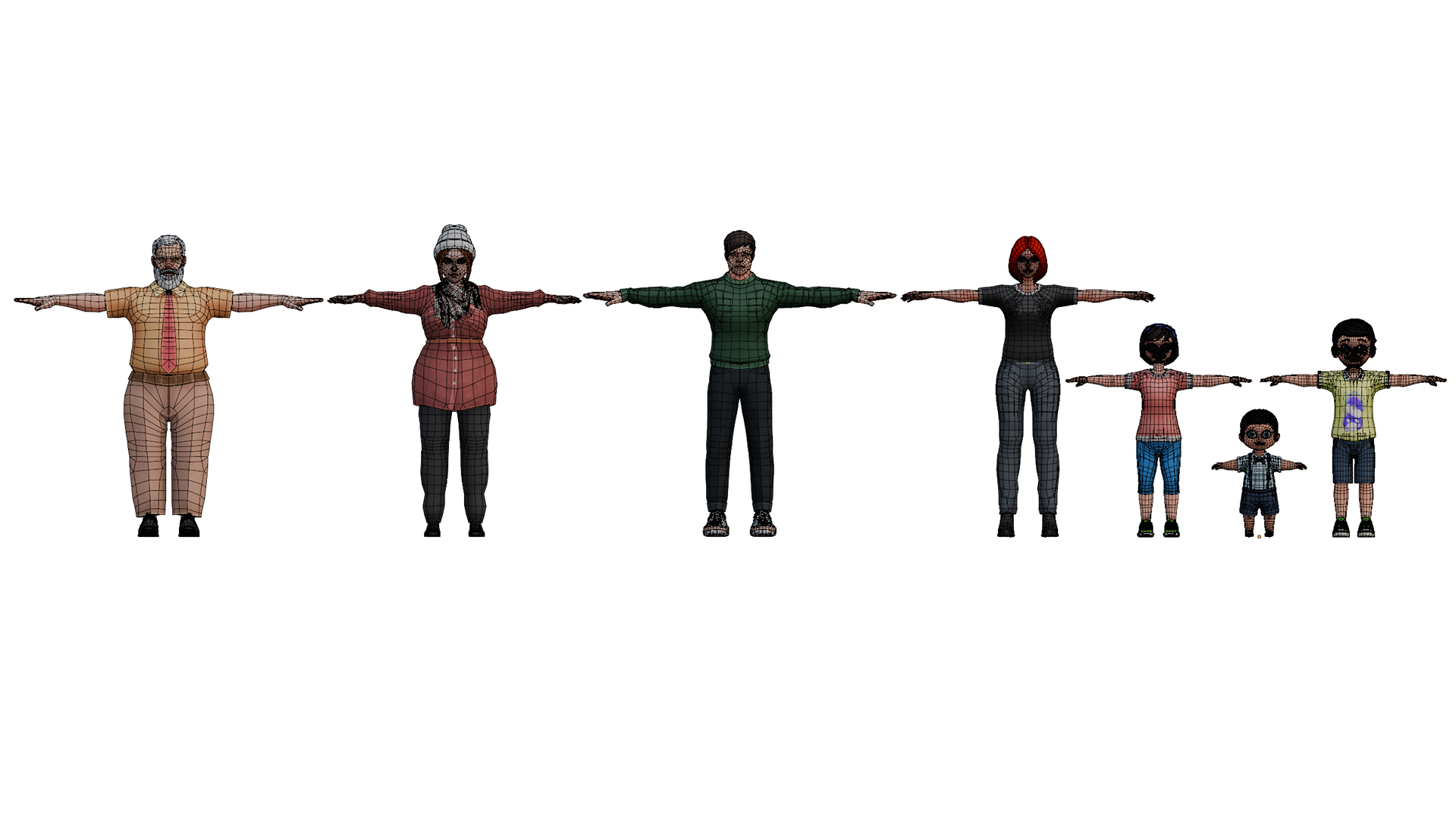 7 Low Poly Model 3D Family Character Pack