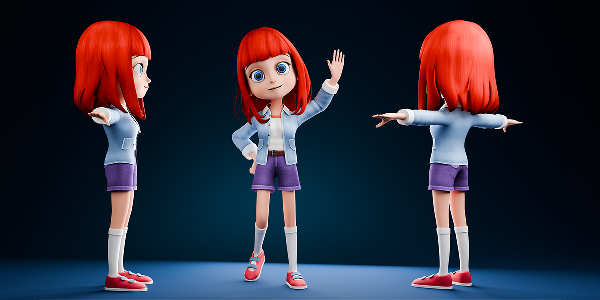 Stylized Cartoon Girl Rigged Cartoon Character
