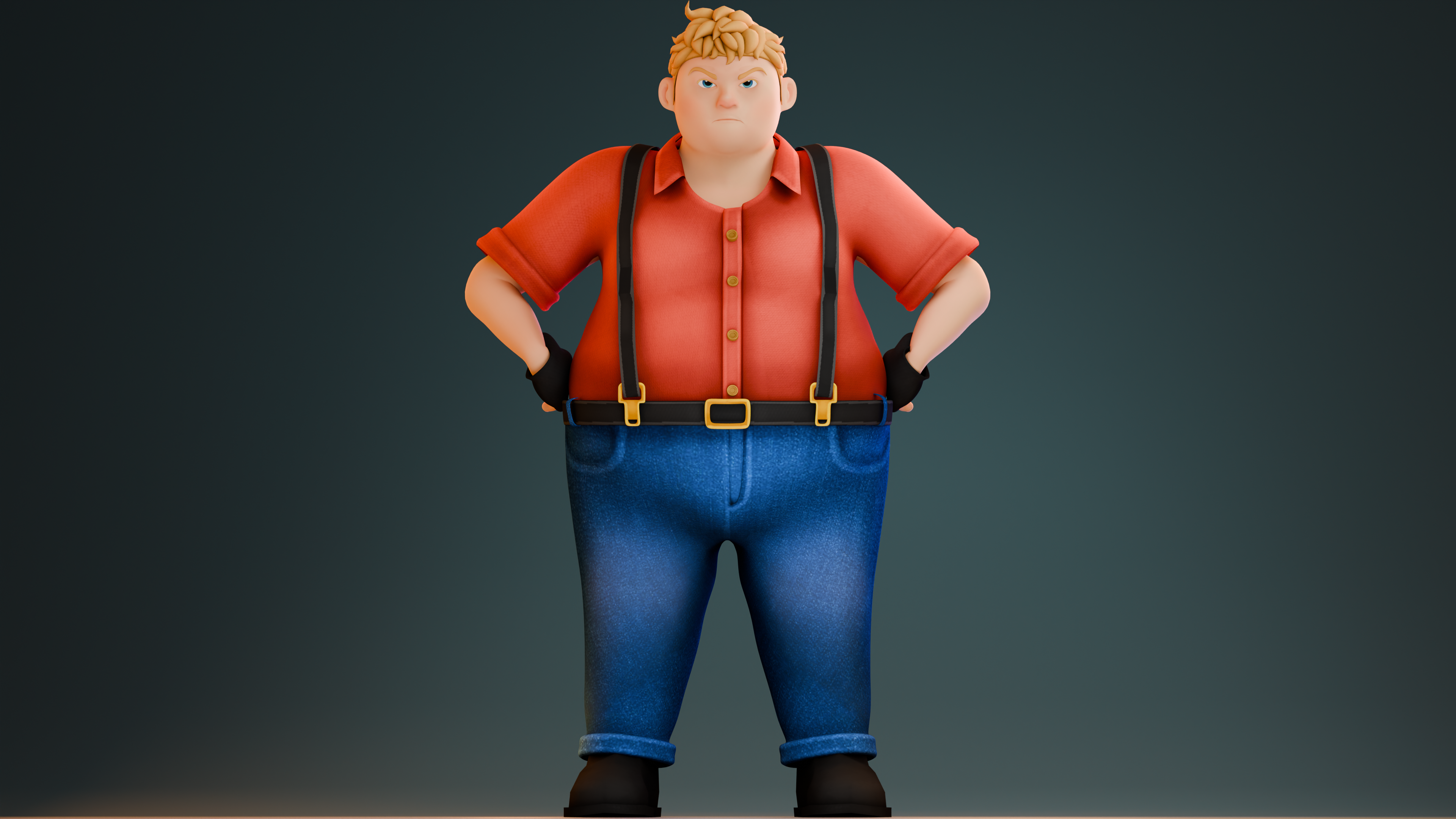 tylized Chubby Cartoon Worker Boy Fully Rigged