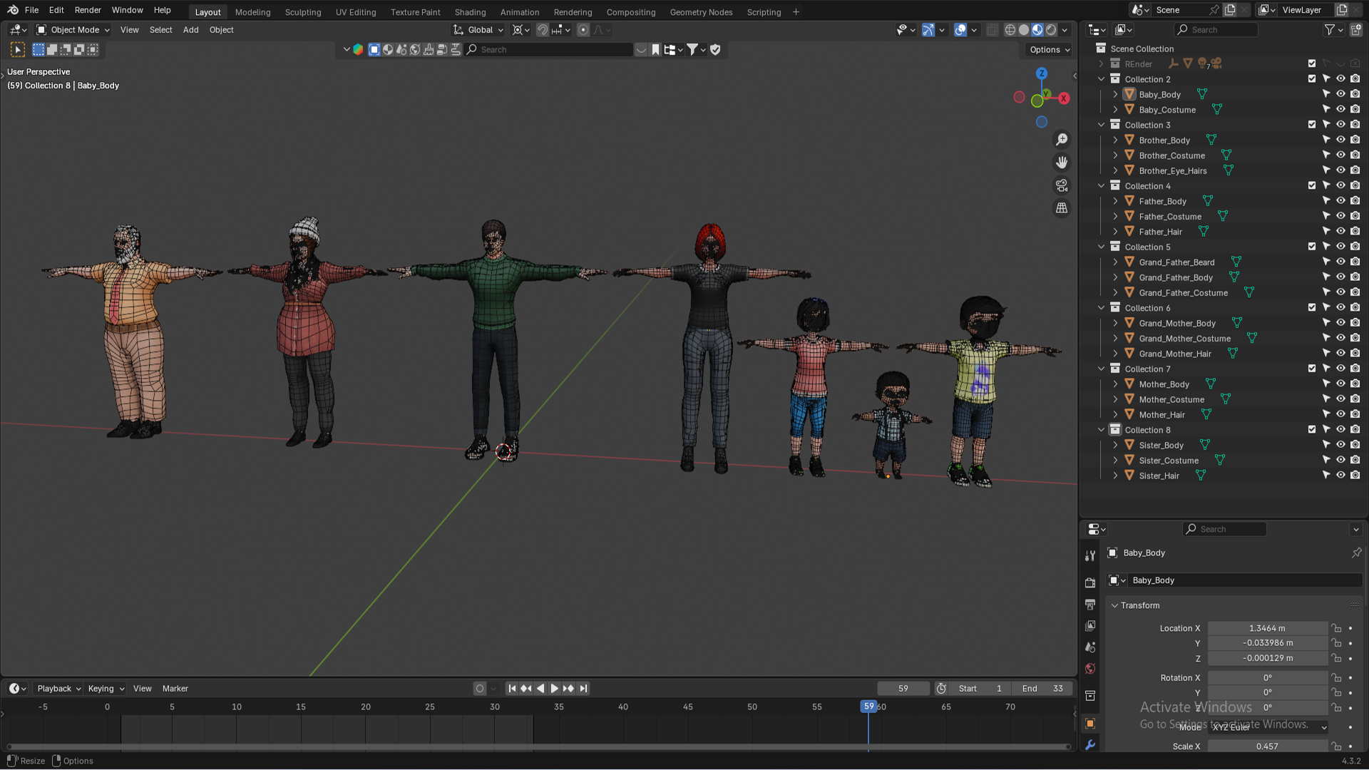 7 Low Poly Model 3D Family Character Pack