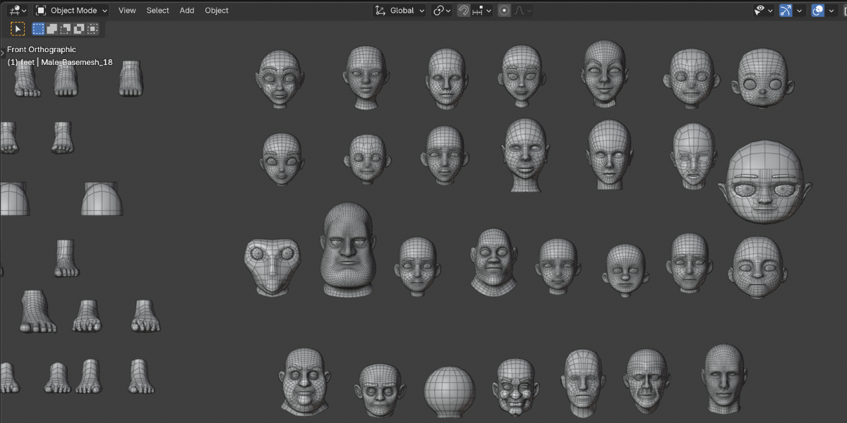 150+ Base Mesh Library Hands, Feet & Full Body