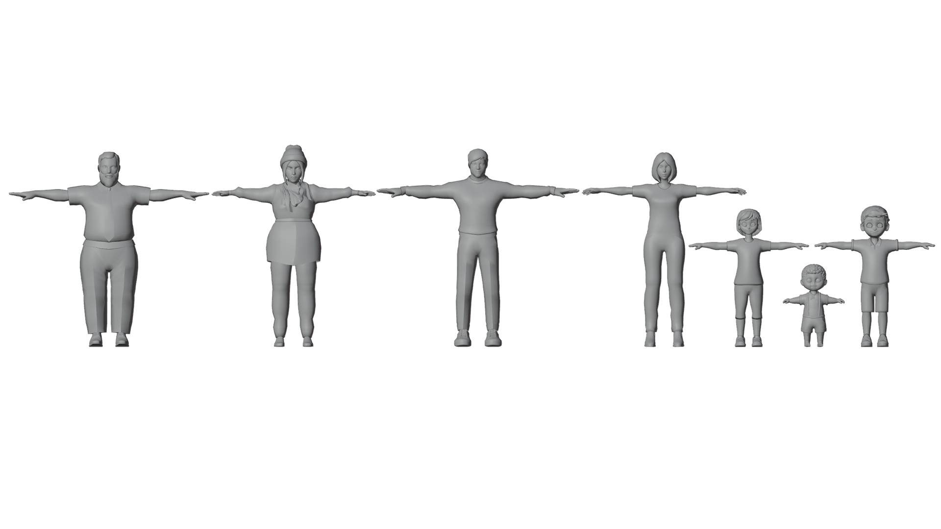 7 Low Poly Model 3D Family Character Pack