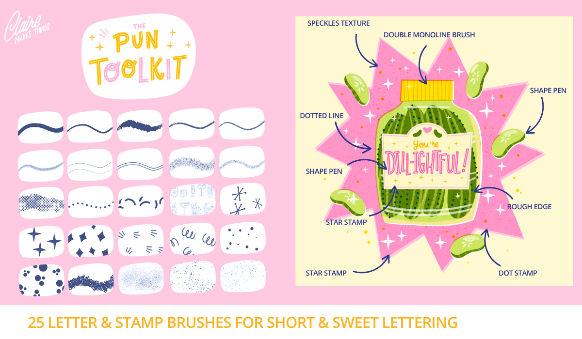 The Pun Toolkit: 25 Lettering & Stamp Brushes