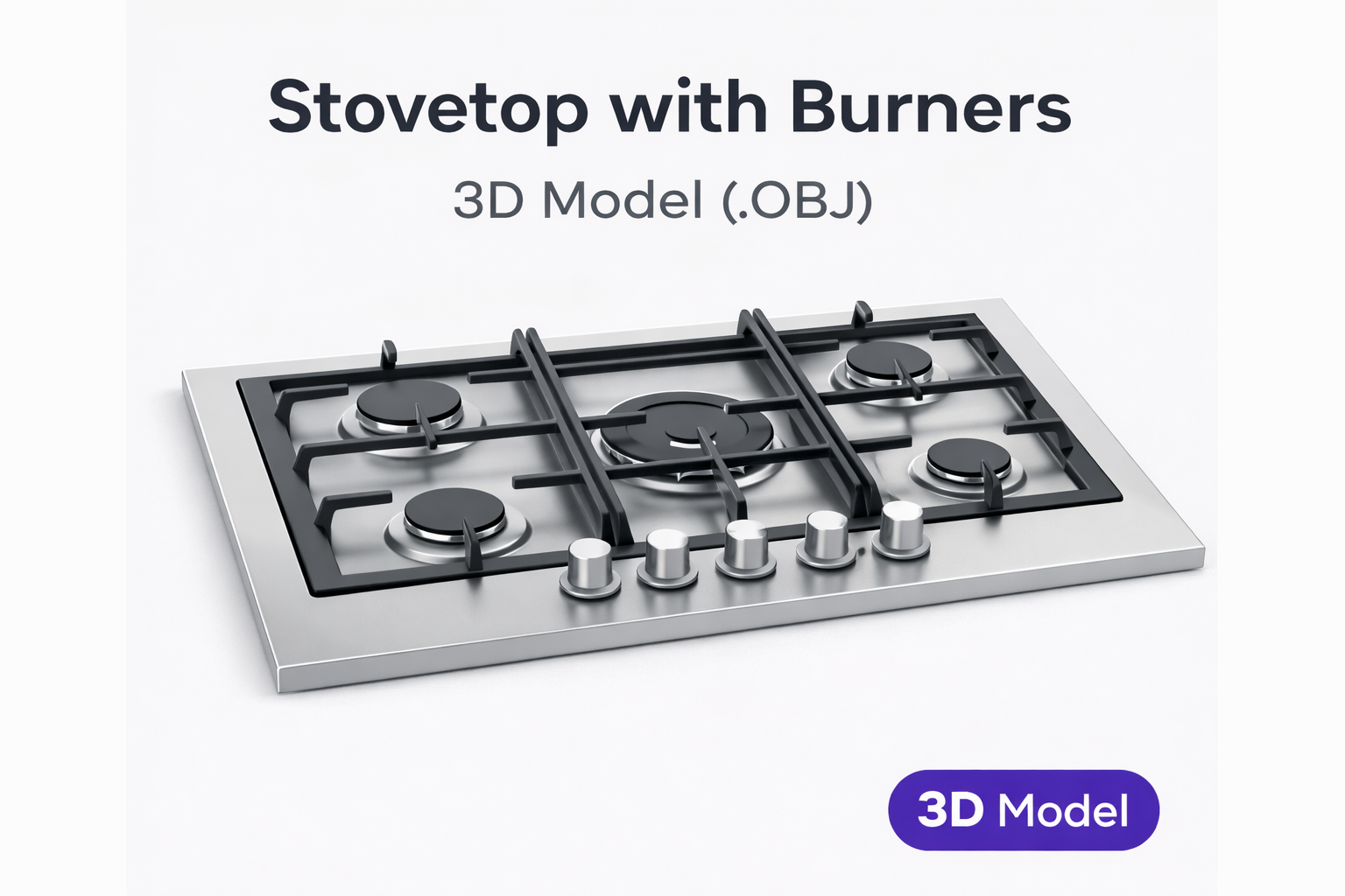 Stovetop with Burners 3D Model (.OBJ)