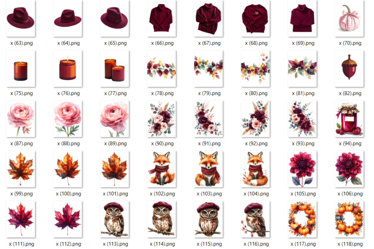 Burgundi Autumn Clipart Bundle – 200 Fall Designs