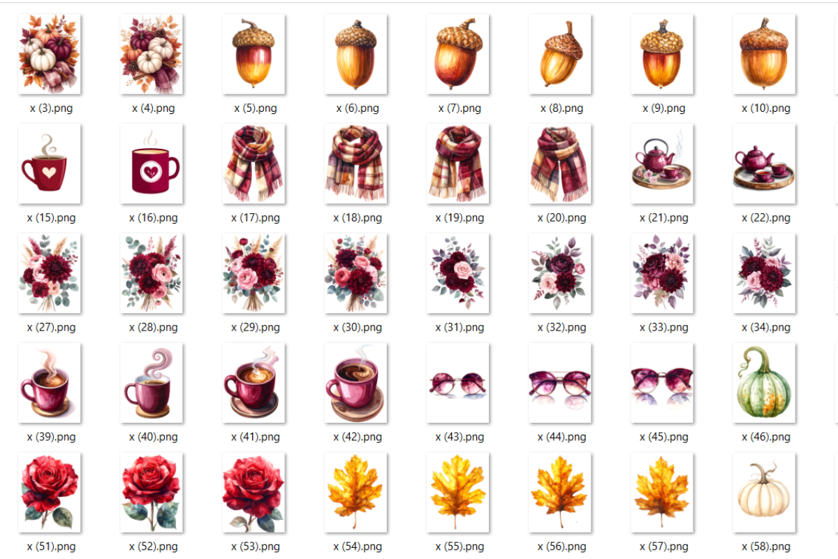 Burgundi Autumn Clipart Bundle – 200 Fall Designs