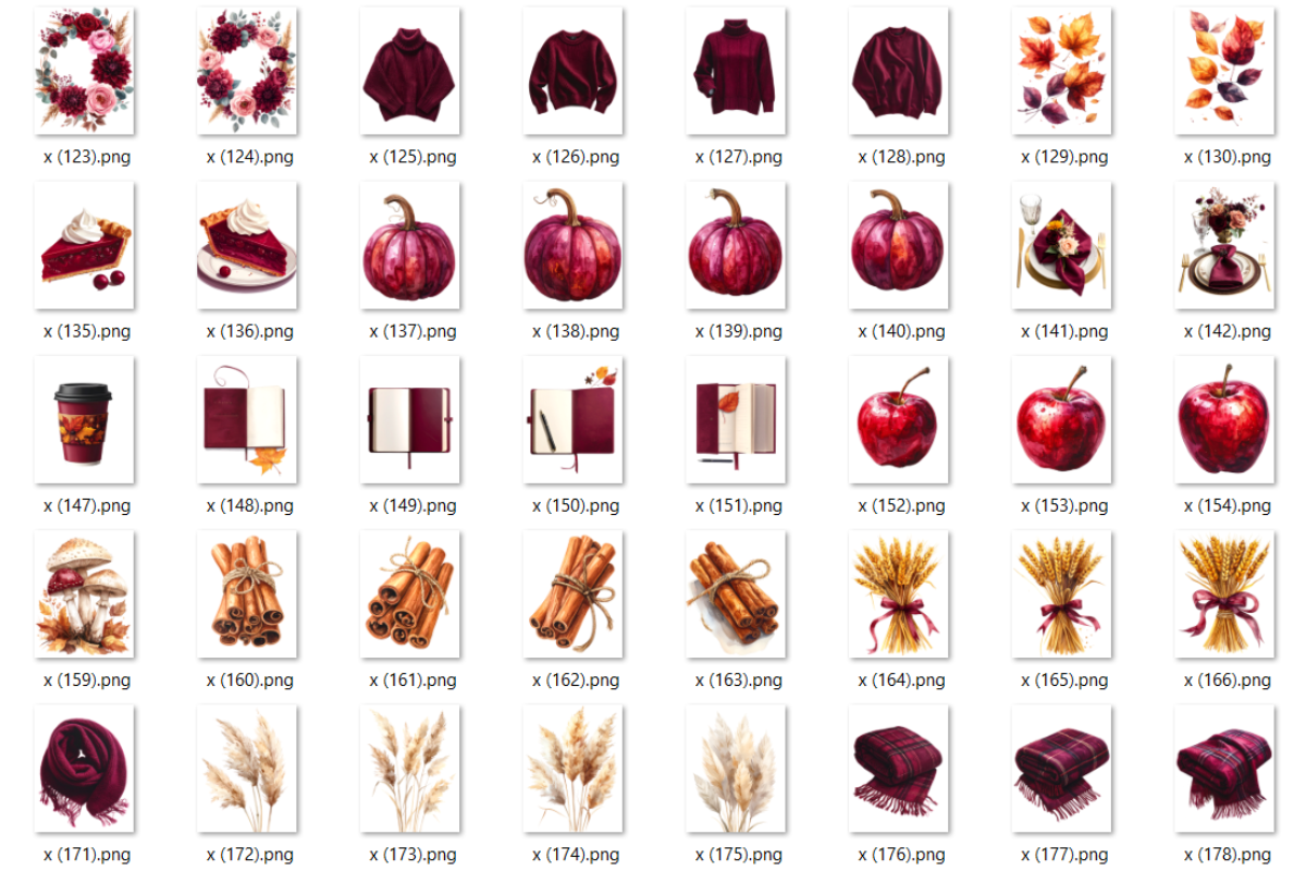 Burgundi Autumn Clipart Bundle – 200 Fall Designs
