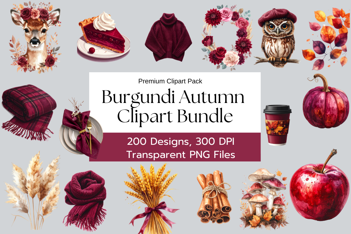Burgundi Autumn Clipart Bundle – 200 Fall Designs