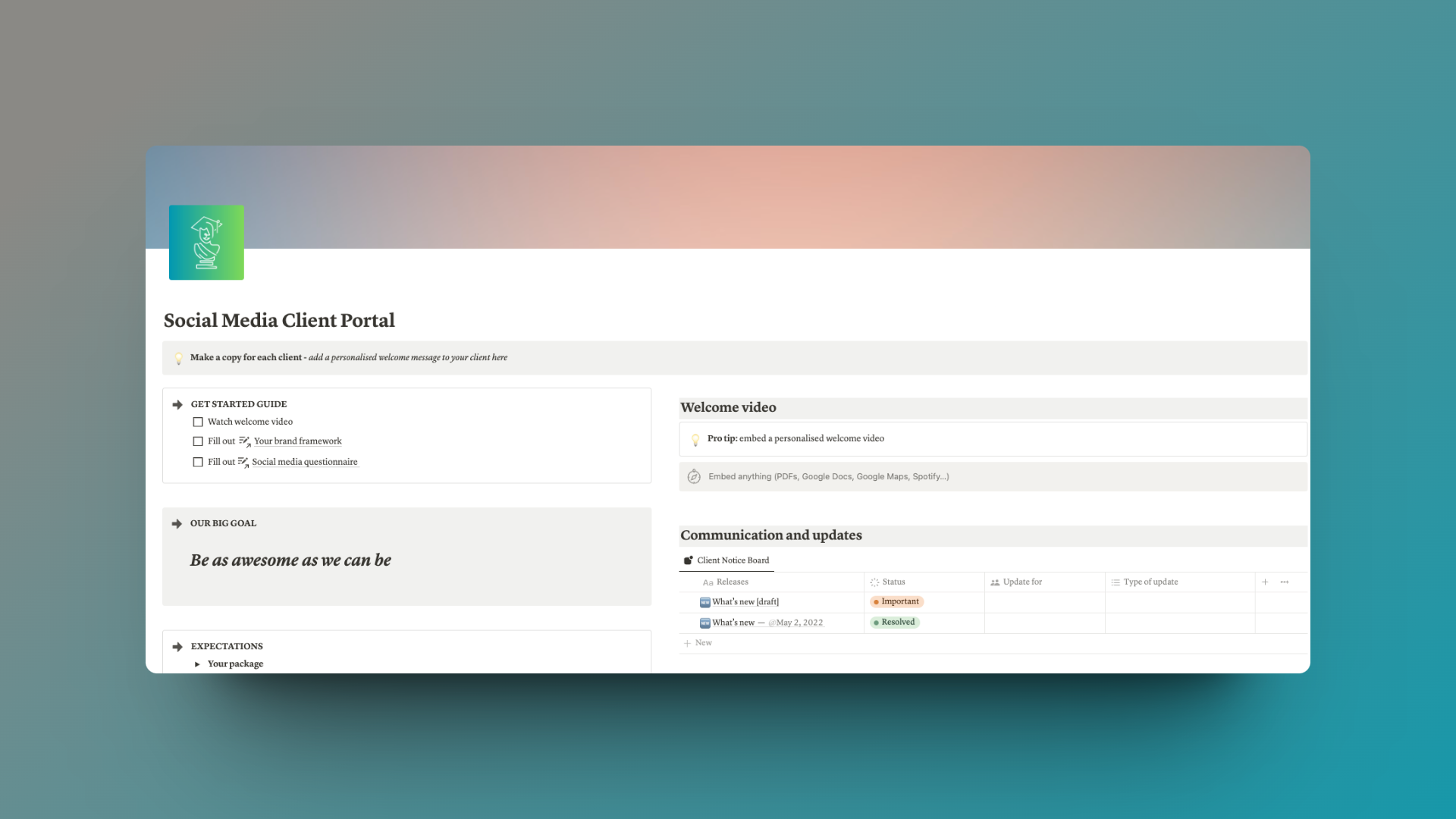 Notion Social Media Client Portal | Buy Templates | Skillshare