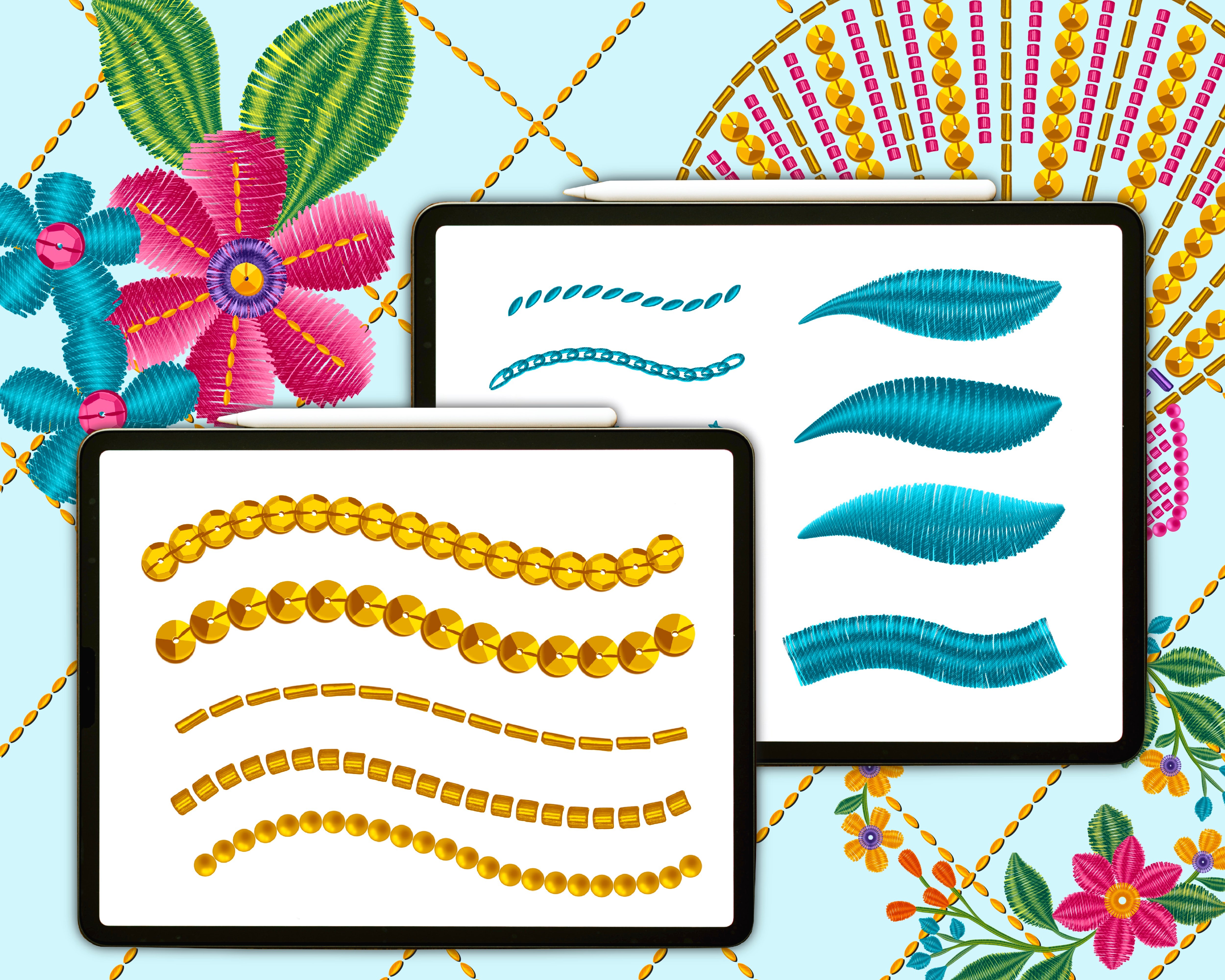 Procreate Embroidery & Sequin Dual Colour Brushes