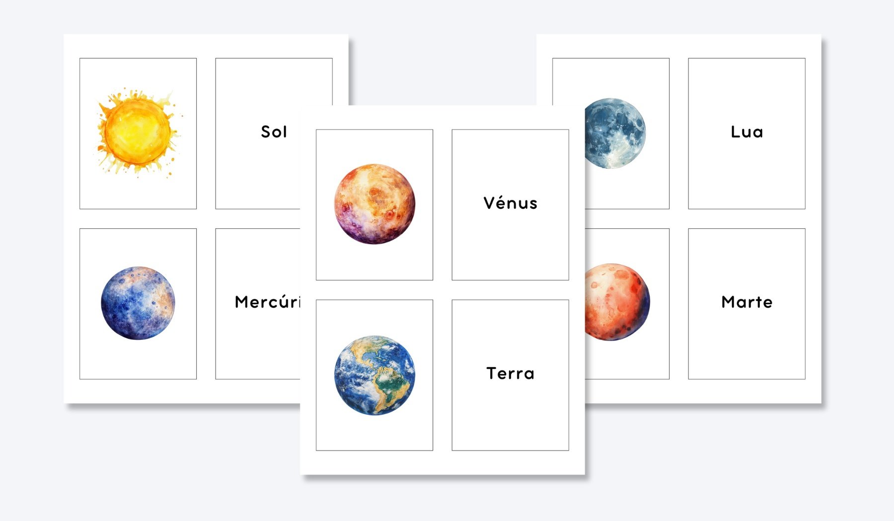 PORTUGUESE SOLAR SYSTEM FLASHCARDS