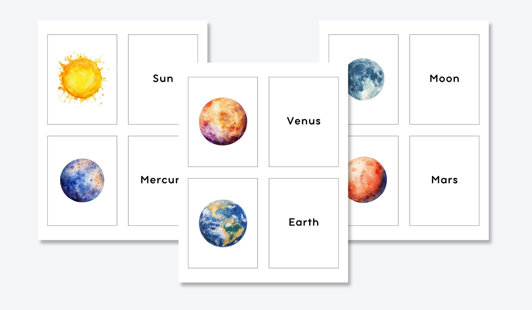 ENGLISH SOLAR SYSTEM FLASHCARDS