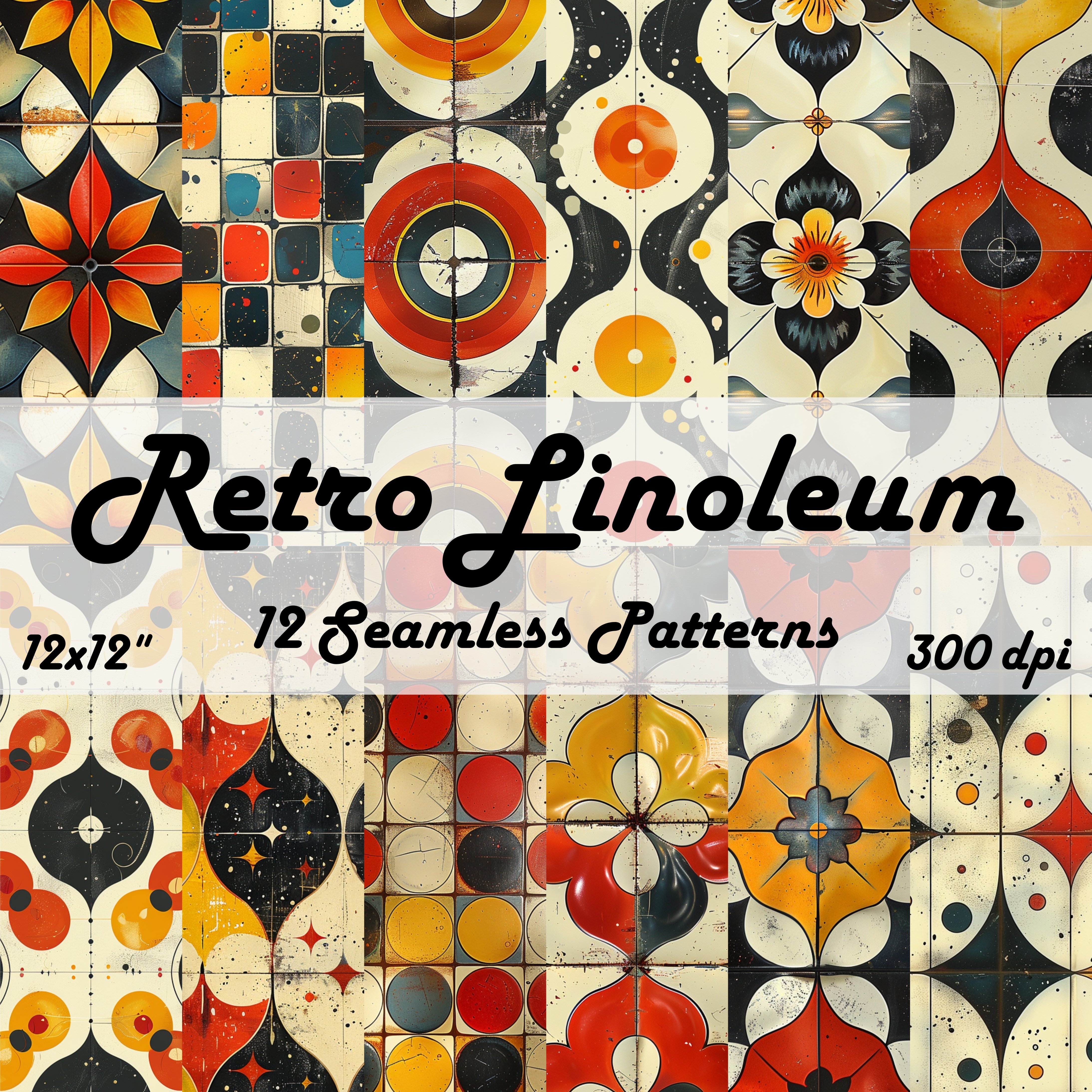 RETRO LINOLEUM Seamless Digital Paper Bundle