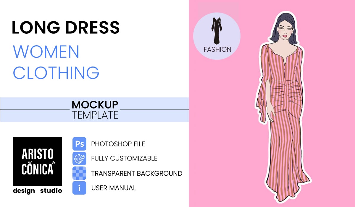 Long Dress Fashion Illustration Mockup