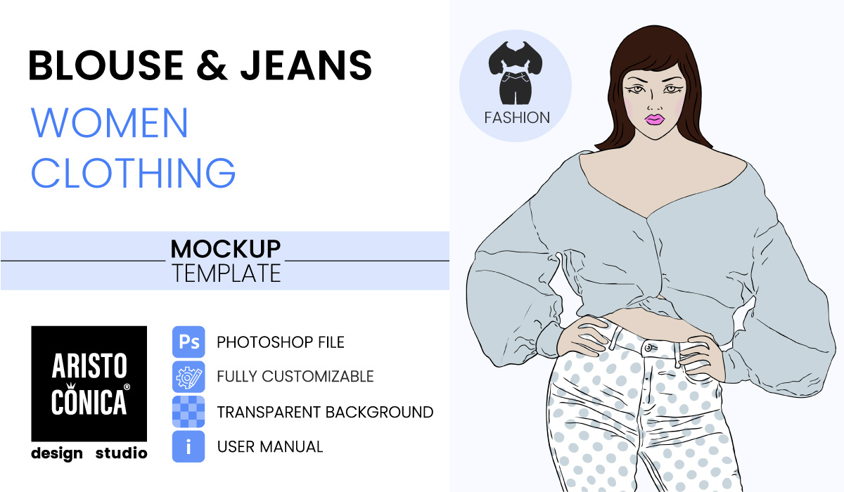 Blouse and Jeans Women Clothing Mockup Template