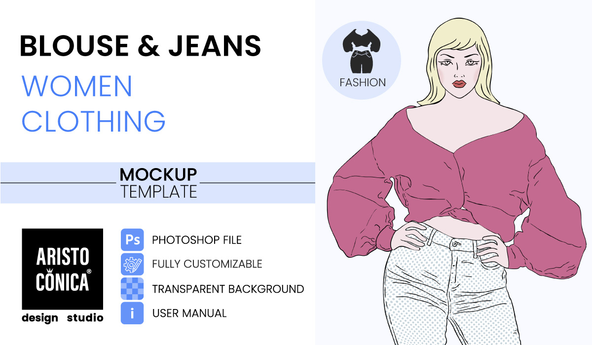 Blouse and Jeans Women Clothing Mockup Template
