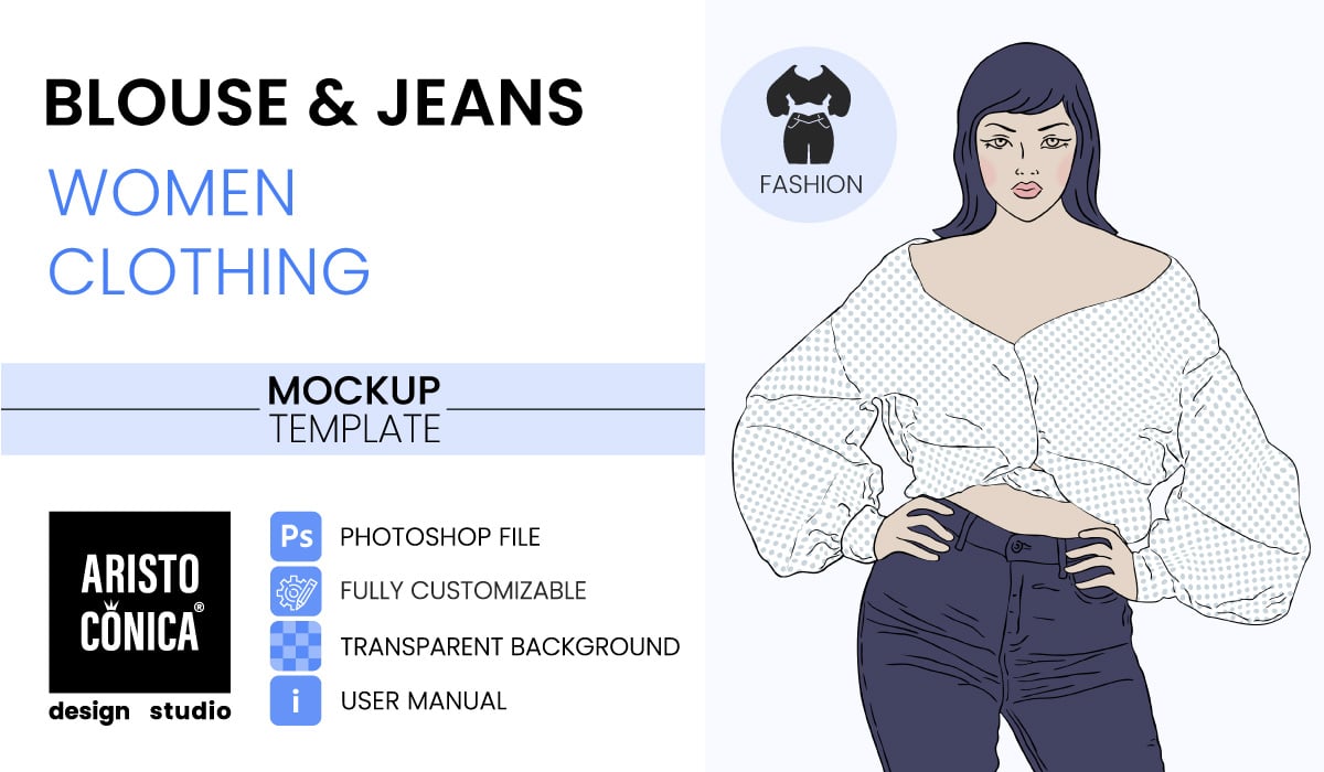 Blouse and Jeans Women Clothing Mockup Template