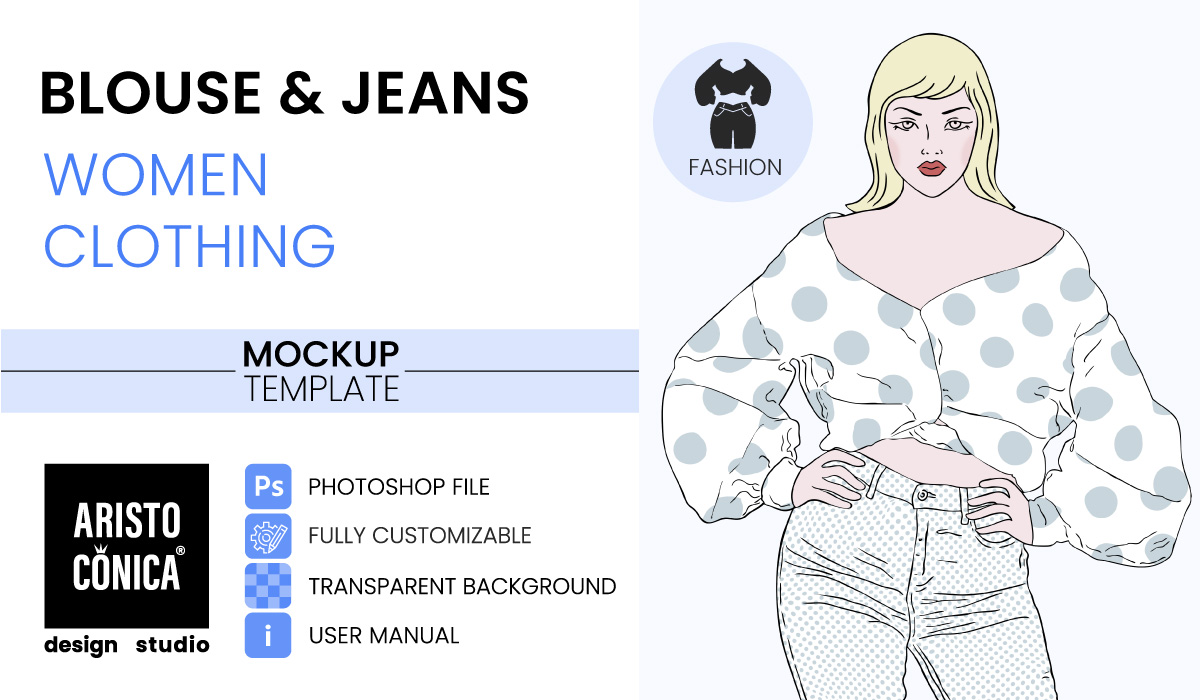 Blouse and Jeans Women Clothing Mockup Template