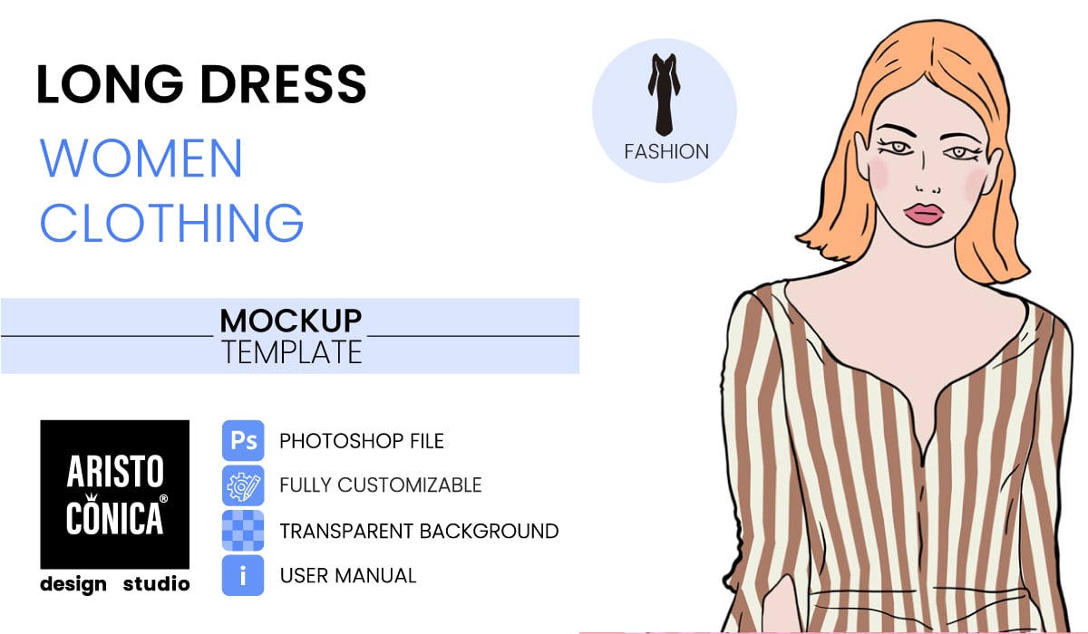 Long Dress Fashion Illustration Mockup