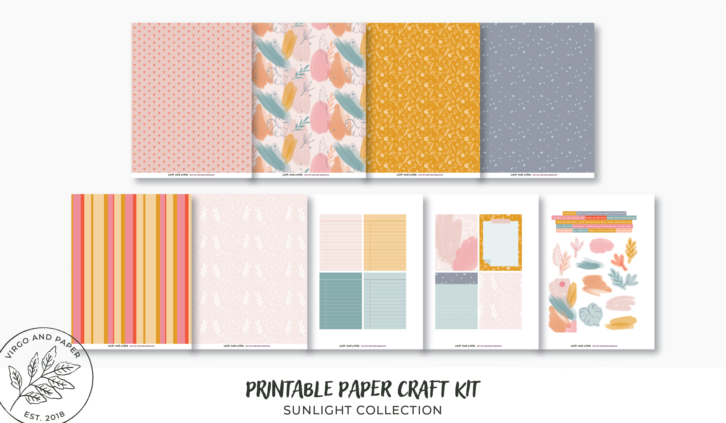 Printable Art Journaling, Collage & Paper Craft Kit - Sunlight