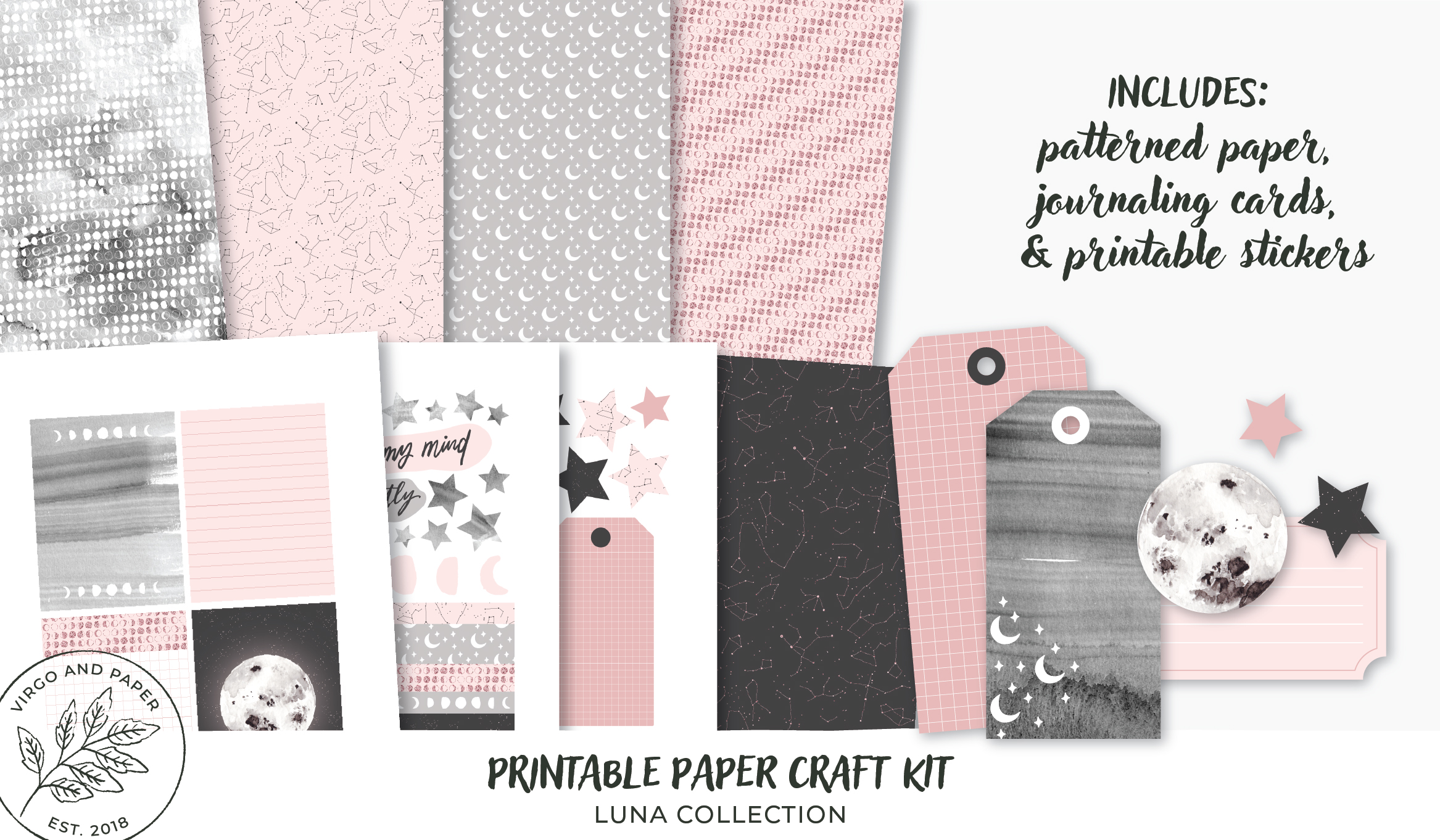 Printable Art Journaling, Collage & Paper Craft Kit - Luna