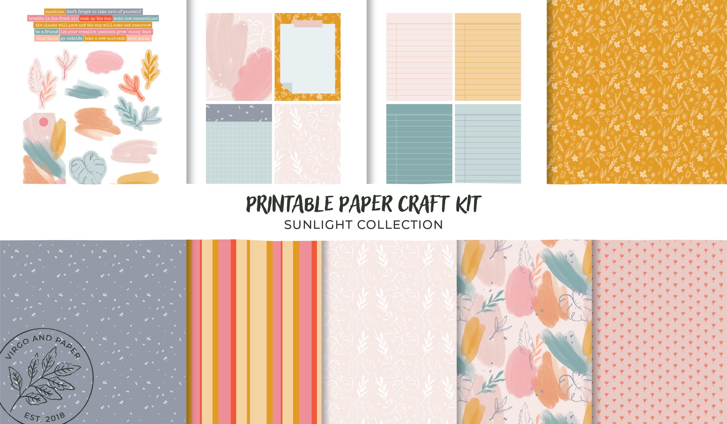 Printable Art Journaling, Collage & Paper Craft Kit - Sunlight