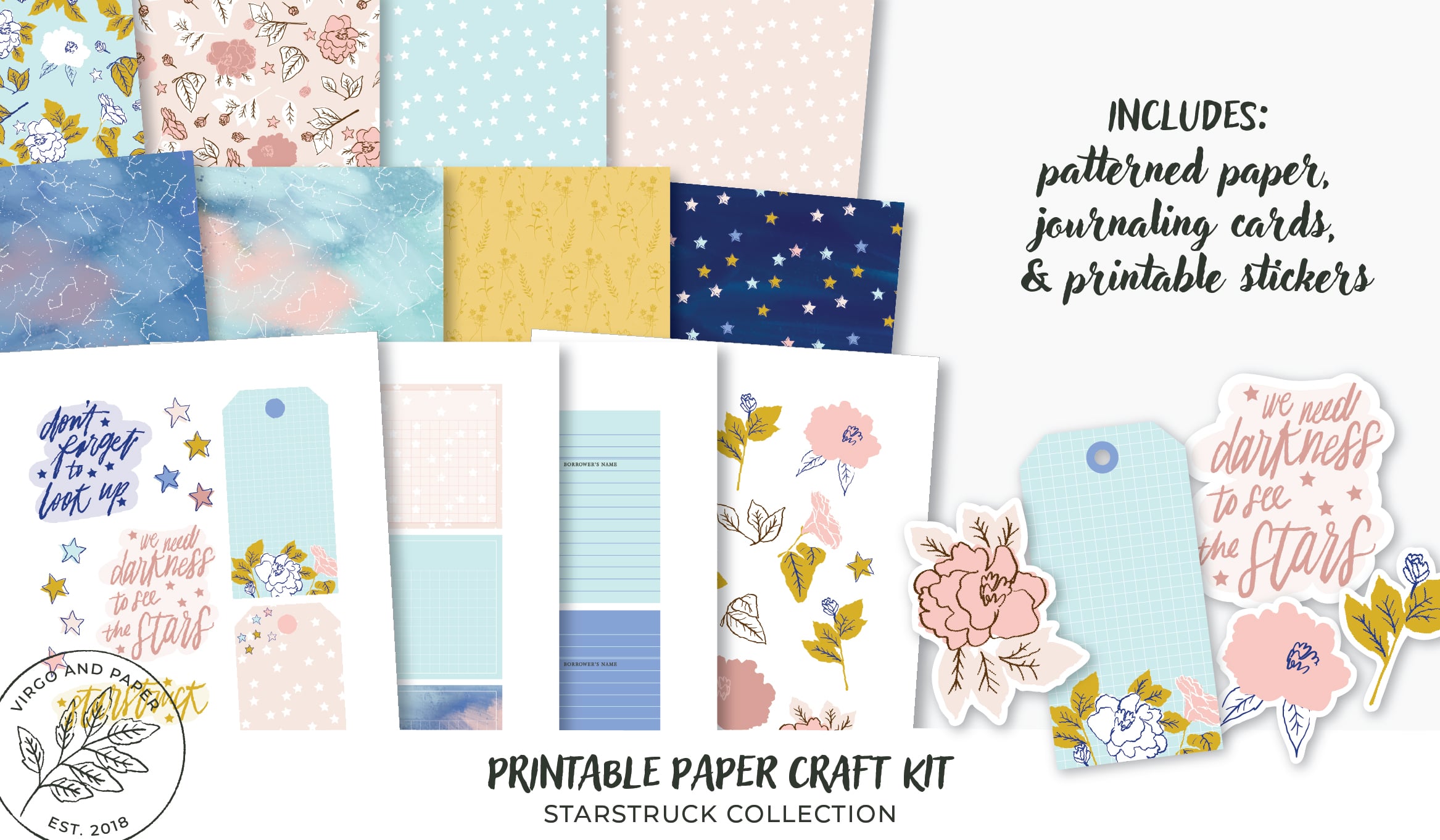 Printable Art Journaling, Collage & Paper Craft Kit - Starstruck