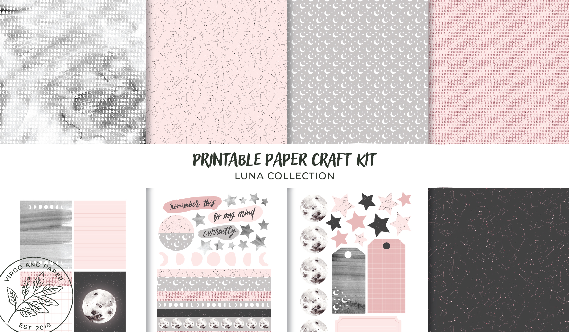 Printable Art Journaling, Collage & Paper Craft Kit - Luna