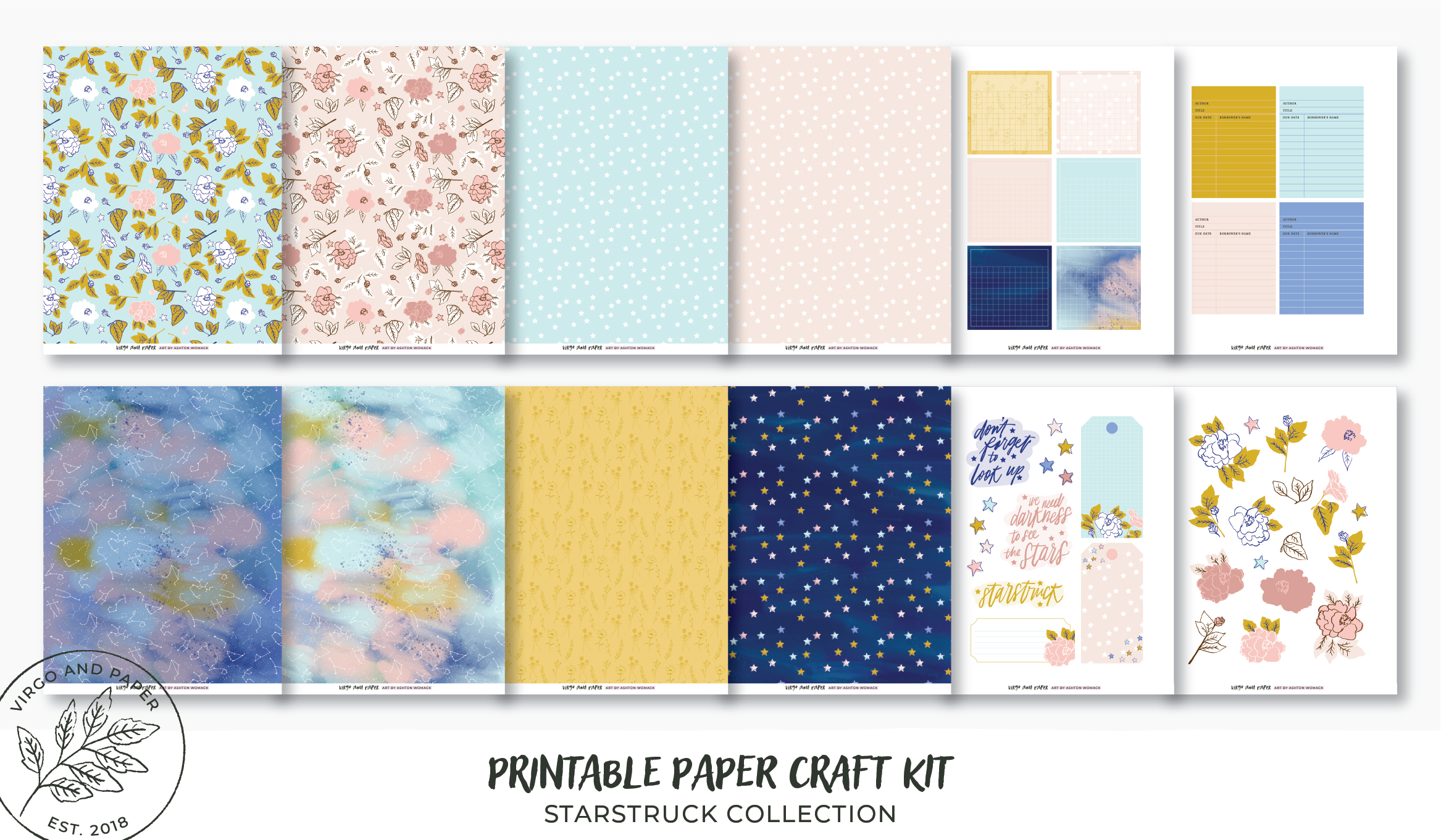 Printable Art Journaling, Collage & Paper Craft Kit - Starstruck