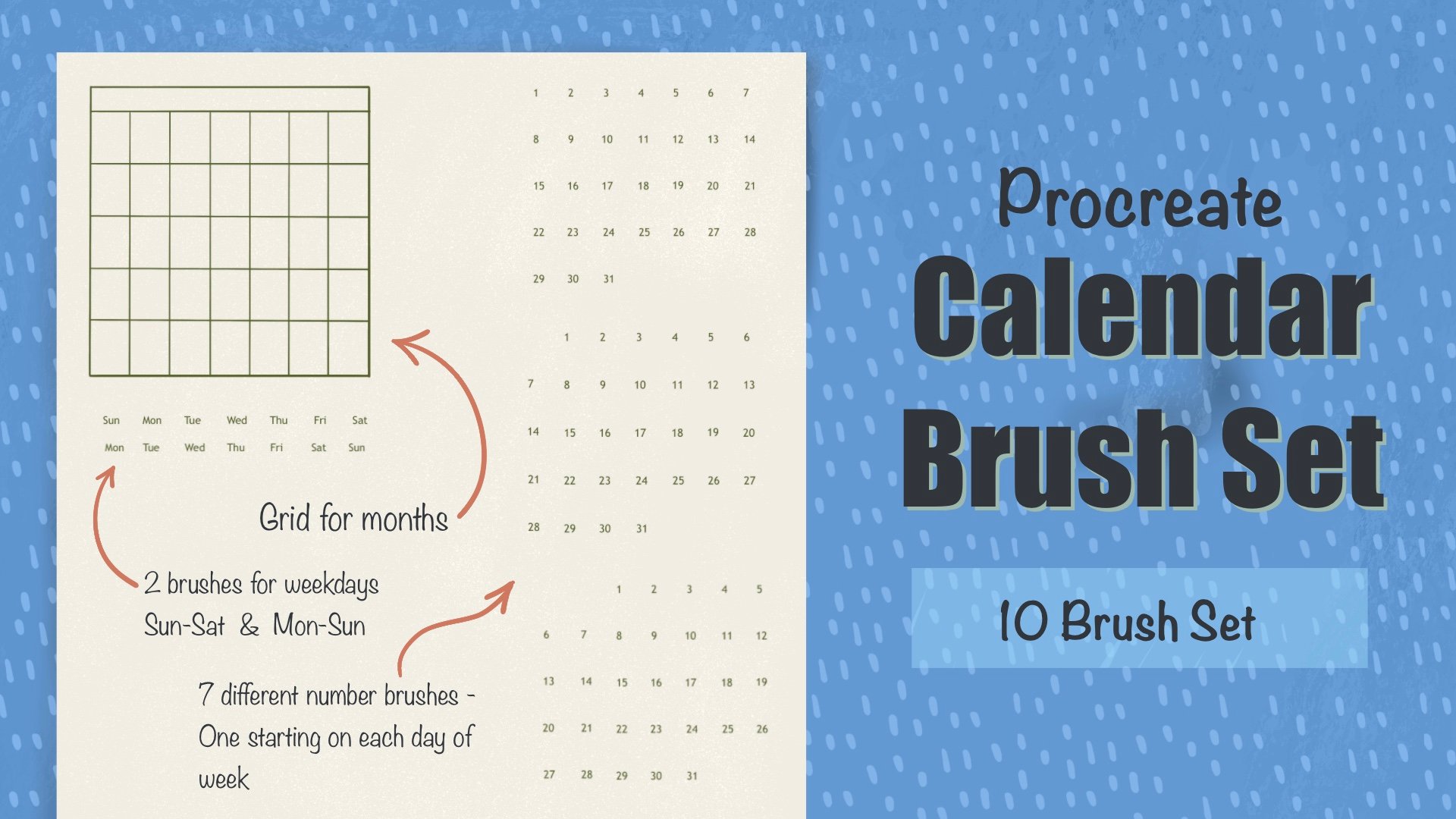Calendar Stamp Brushes for Procreate