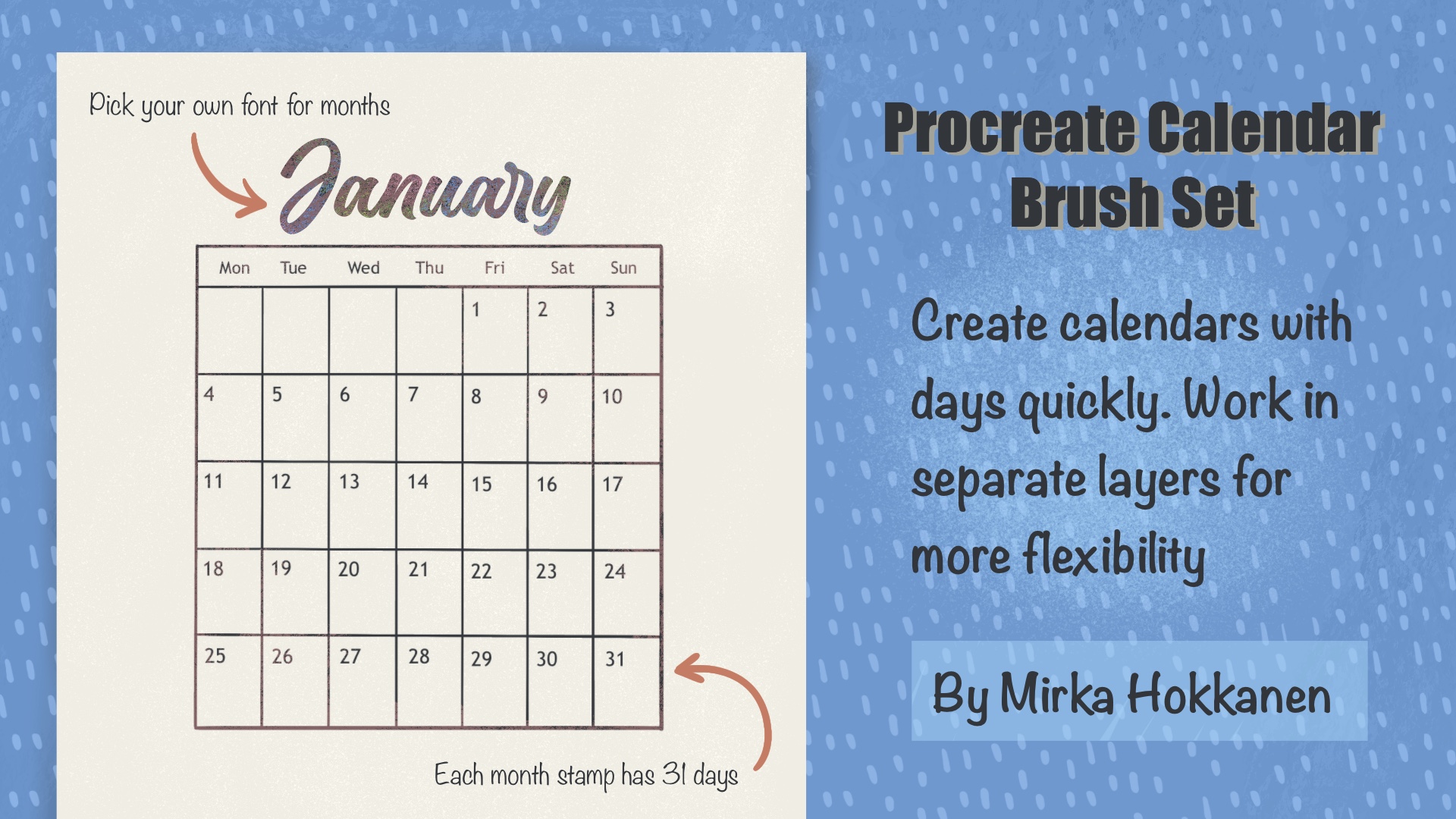 Calendar Stamp Brushes for Procreate