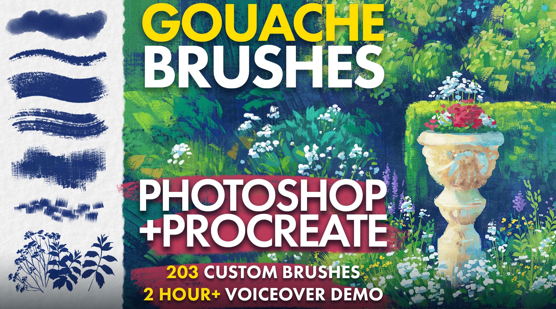 Hand-painted Gouache Brushes for Photoshop and Procreate