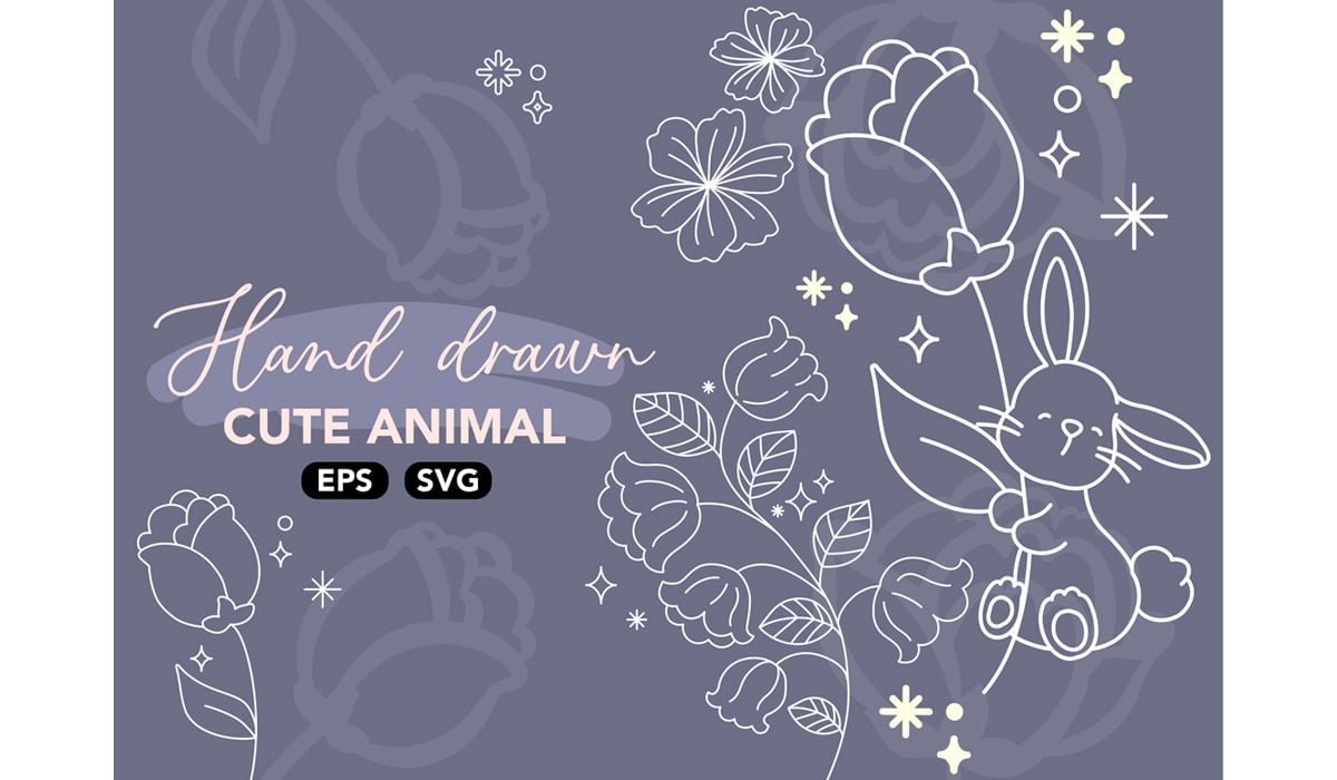 beautiful floral animal line art SVG
