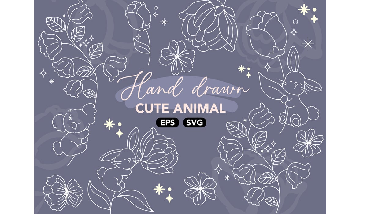 beautiful floral animal line art SVG