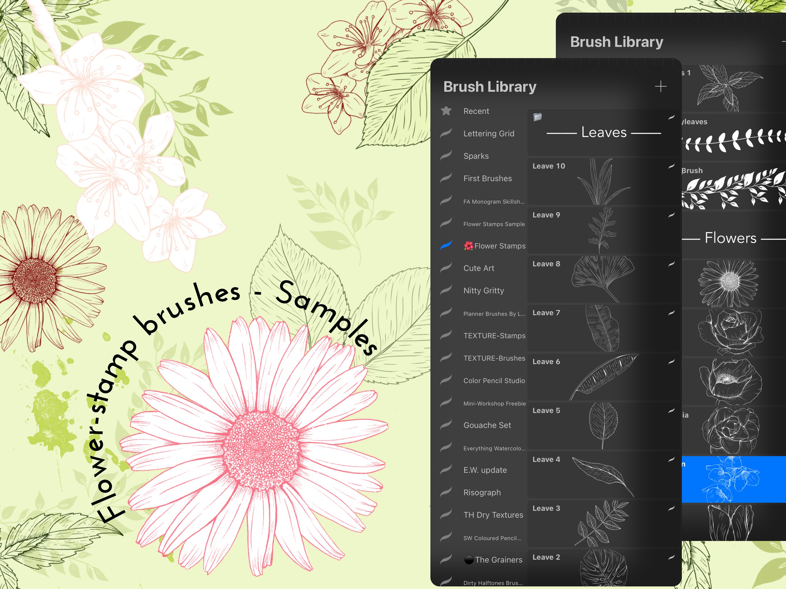 Flowers and Leaves Stamp Brushes for Procreate