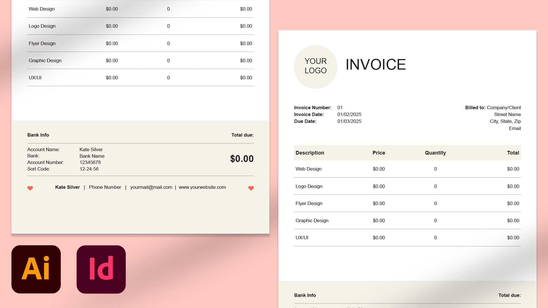 Invoice Template for Freelancers – Adobe InDesign & Illustrator