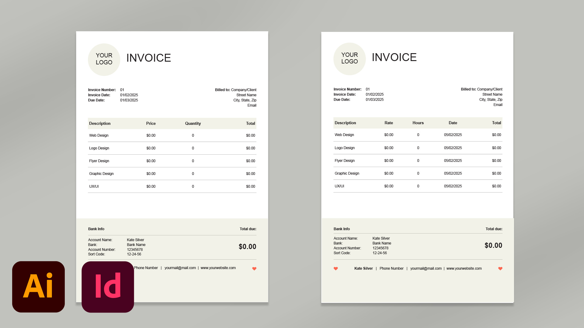 Invoice Template for Freelancers – Adobe InDesign & Illustrator