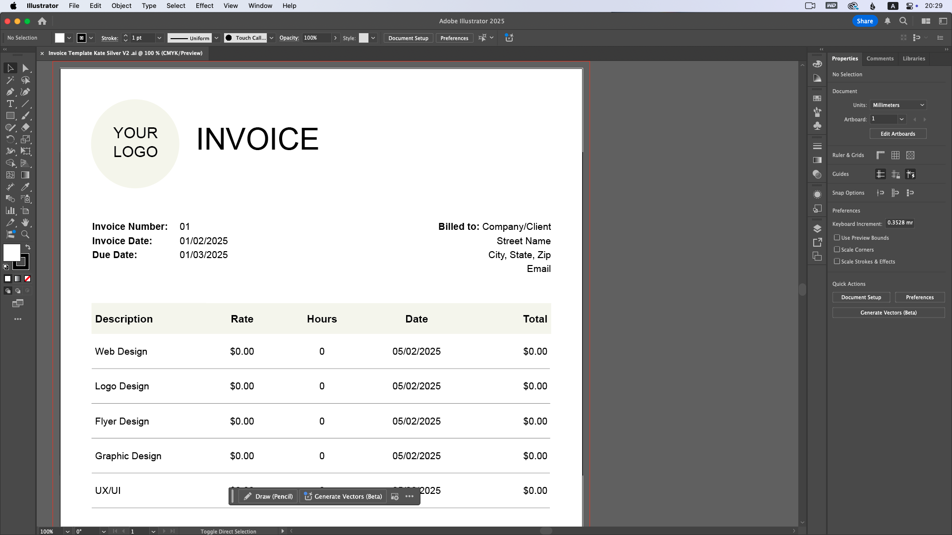 Invoice Template for Freelancers – Adobe InDesign & Illustrator
