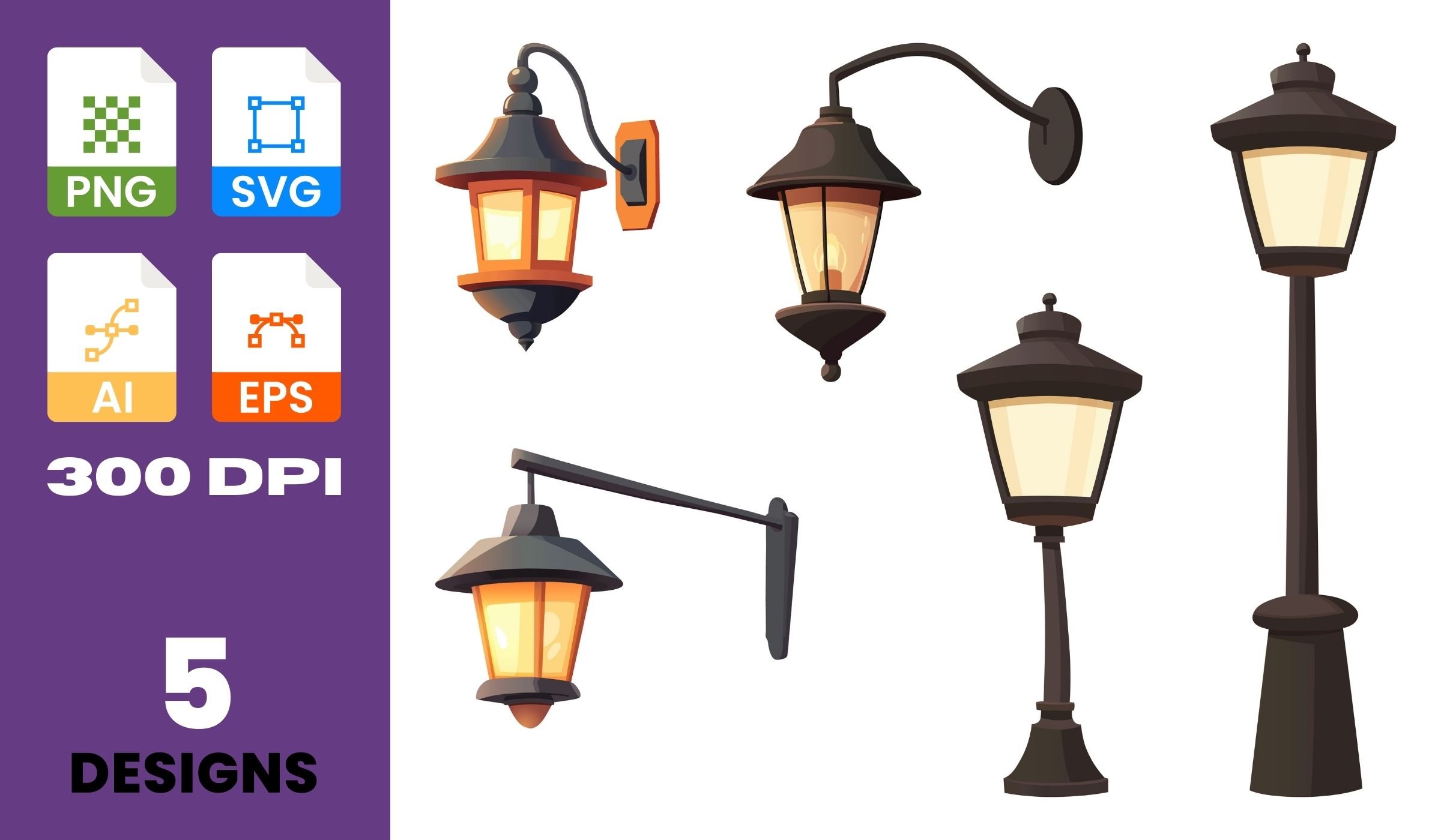 Vintage Street & Wall Lamp Clipart – Outdoor Light Vector Set