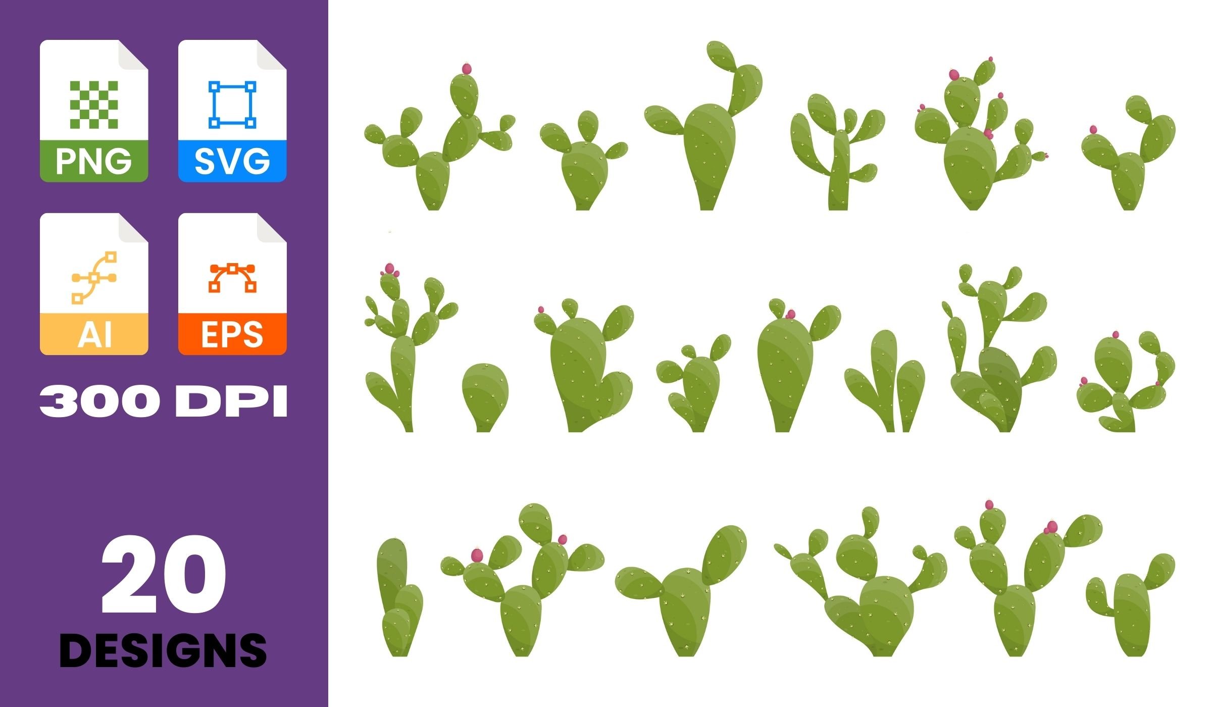 Cactus Clipart Set – Digital Cactus Illustrations, Vector Art