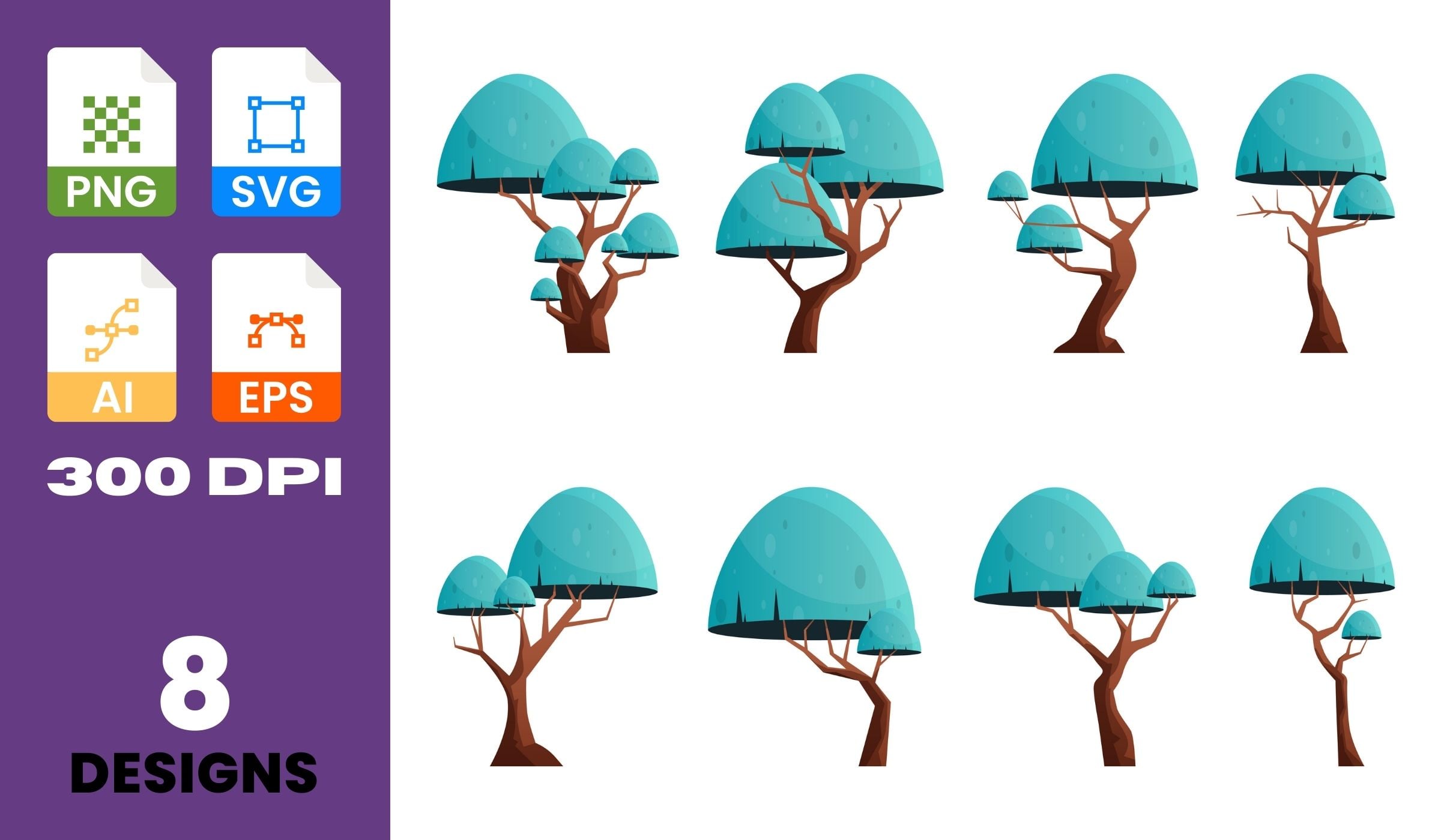 Cartoon Tree Clipart – Digital Tree Illustrations, Vector Art