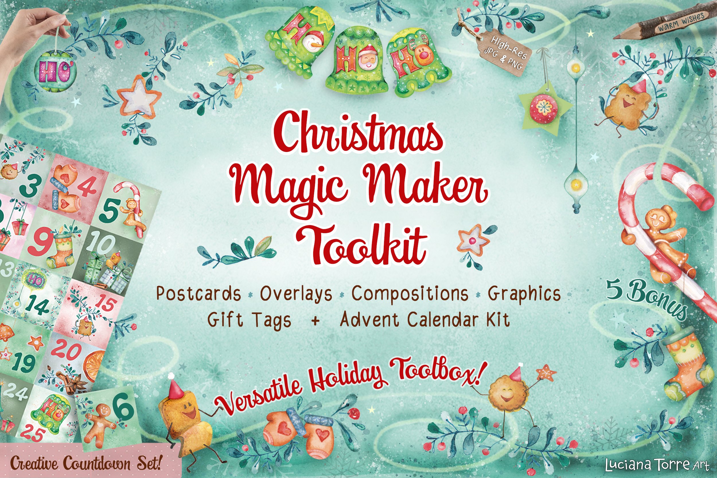 Christmas Holidays Clip Art set + Advent Calendar Printables DIY