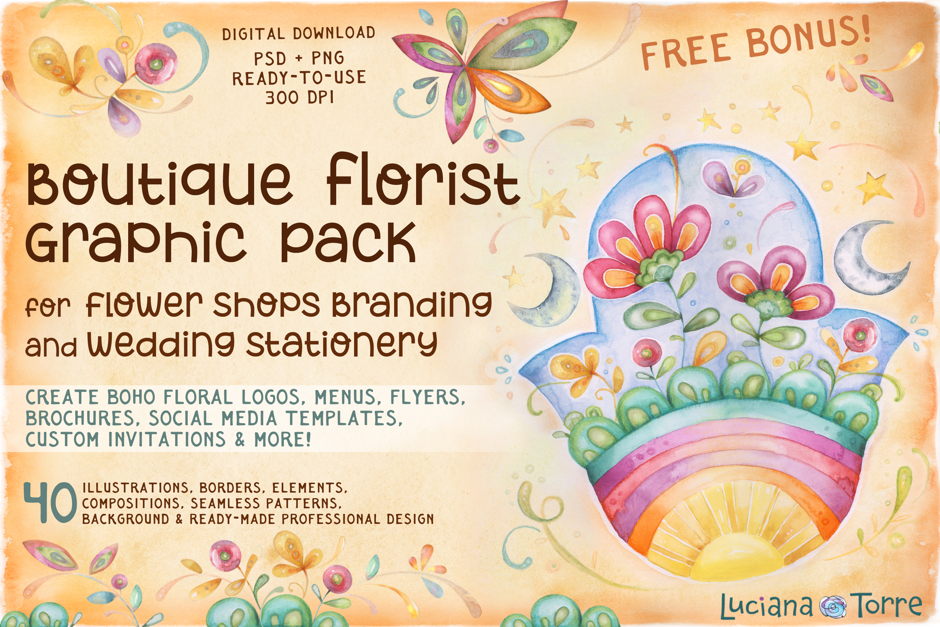 Flower Shop Branding Pack & Wedding Floral Stationery clip art