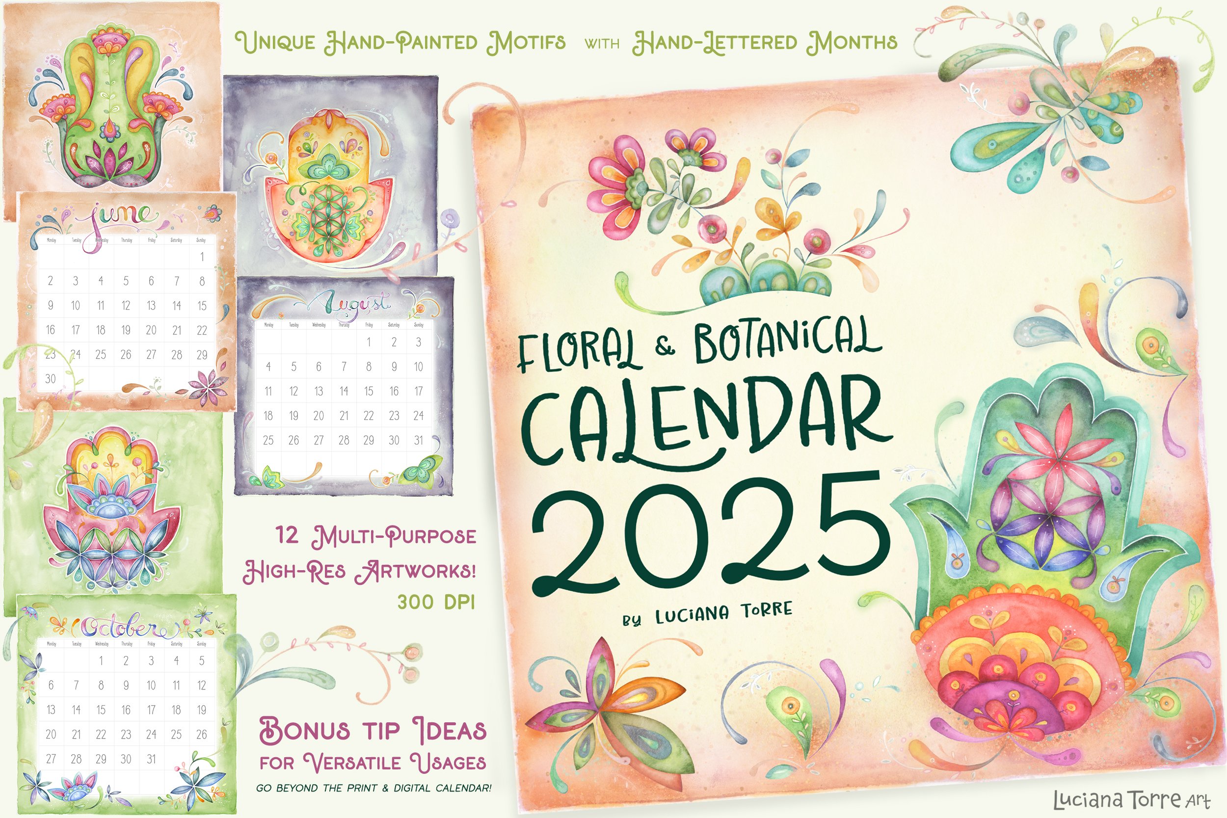 Printable 2025 Botanical Calendar. Monthly Digital Planner