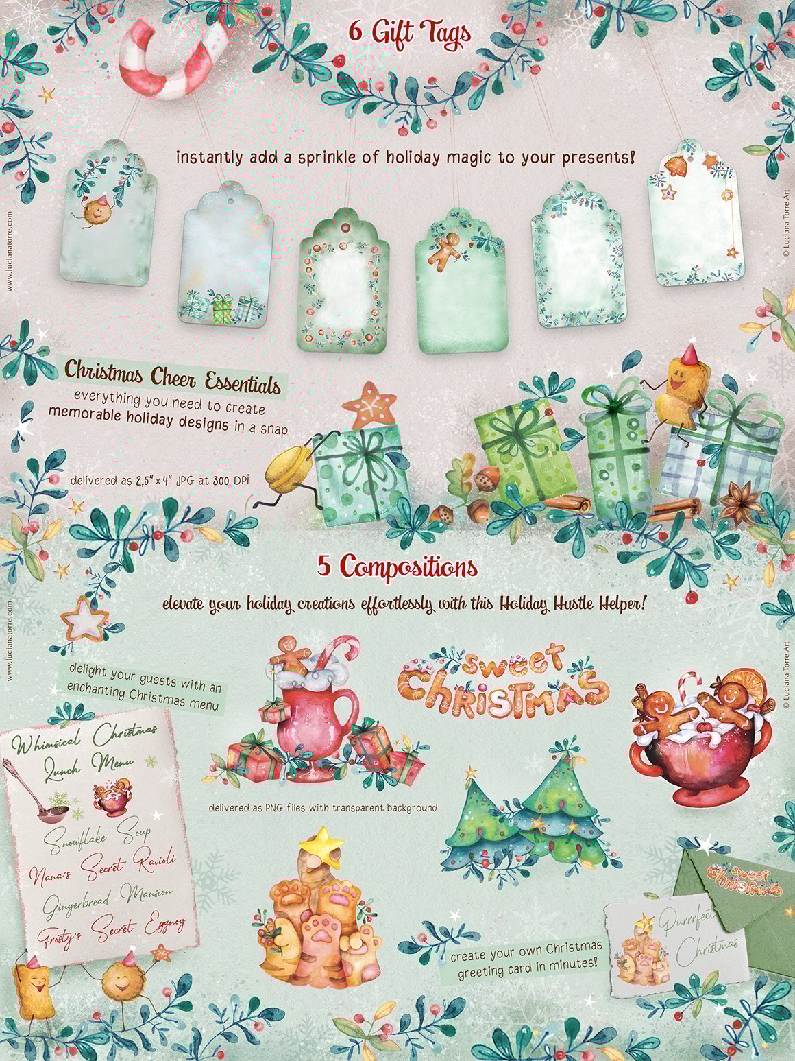 Christmas Holidays Clip Art set + Advent Calendar Printables DIY