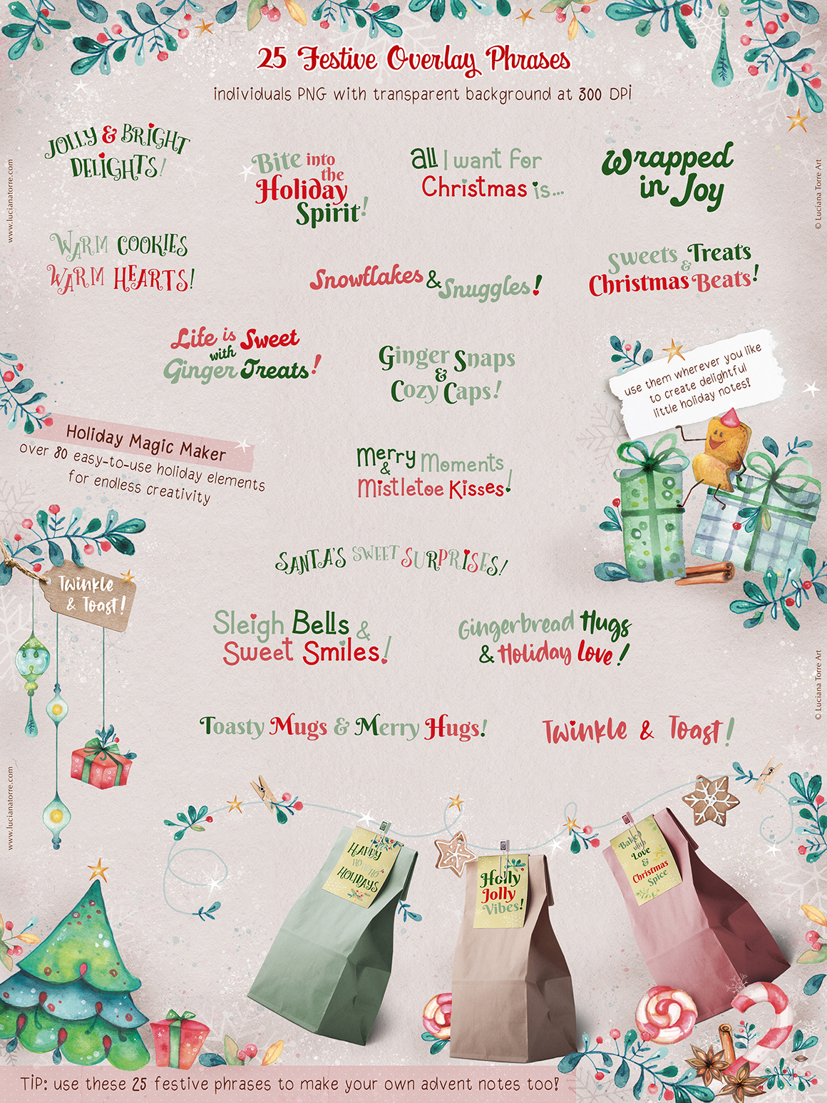 Christmas Holidays Clip Art set + Advent Calendar Printables DIY