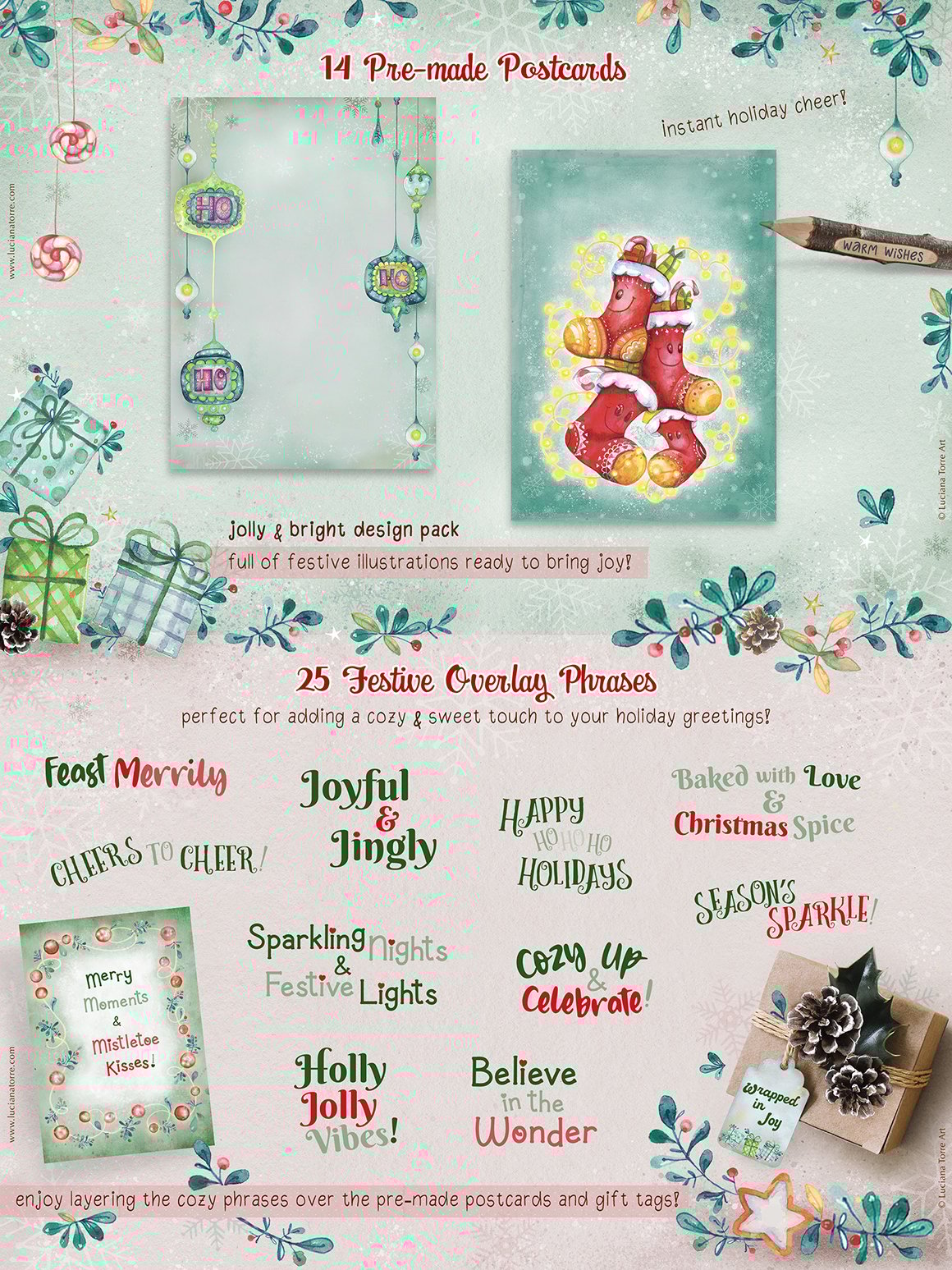 Christmas Holidays Clip Art set + Advent Calendar Printables DIY