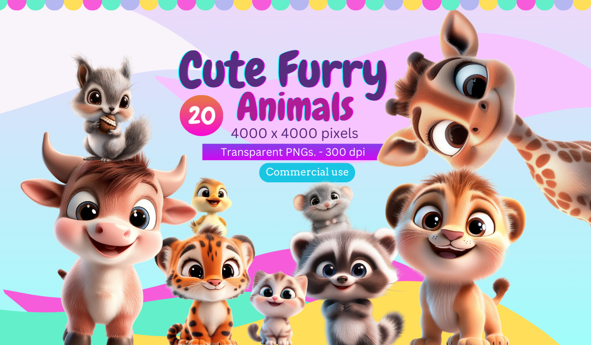 3d Cute Furry Animals Clipart Pack- premium quality
